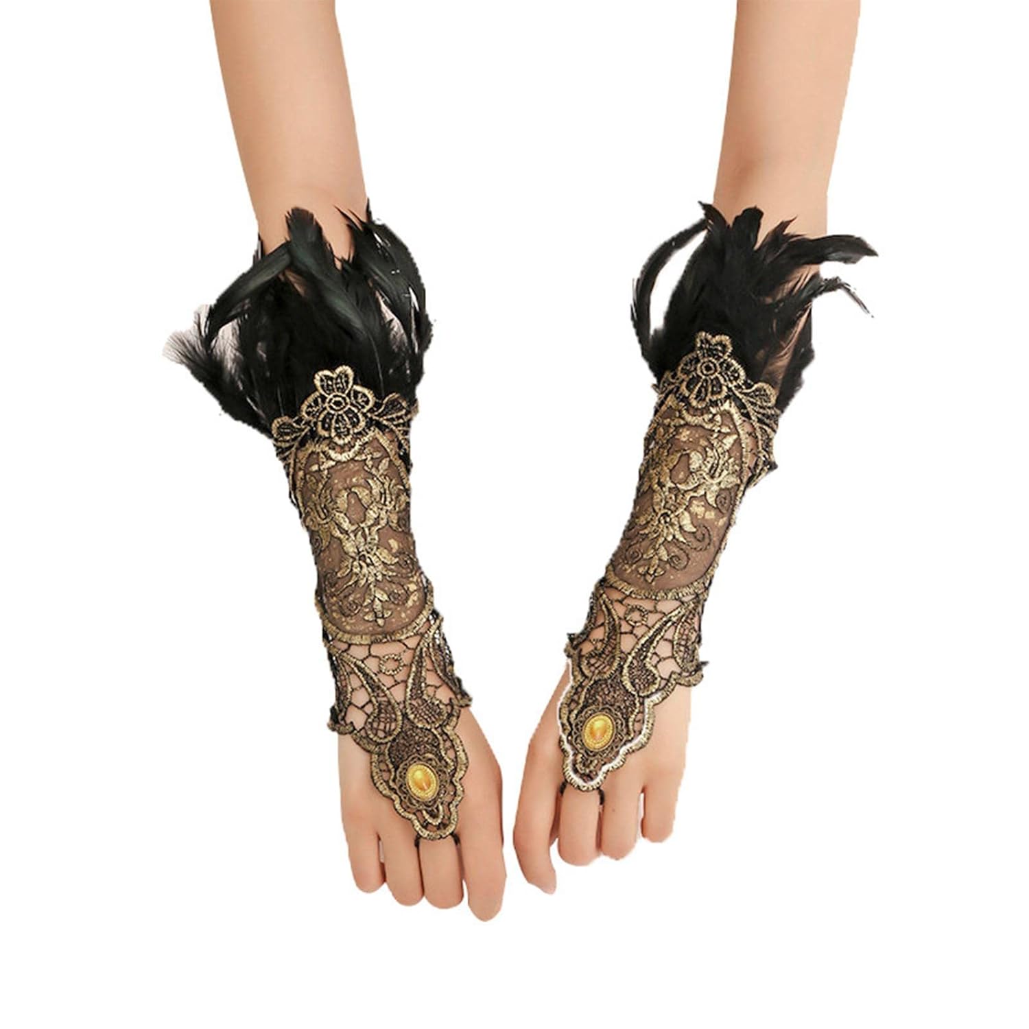 CLUB BOLLYWOOD®Women's Black Lace Gloves with for Party Costume|Clothing Shoes & Accessories | Gloves & Mittens| Pair of Gothic Lace up Lace Cuffs Bracelets for women girls - Image 5