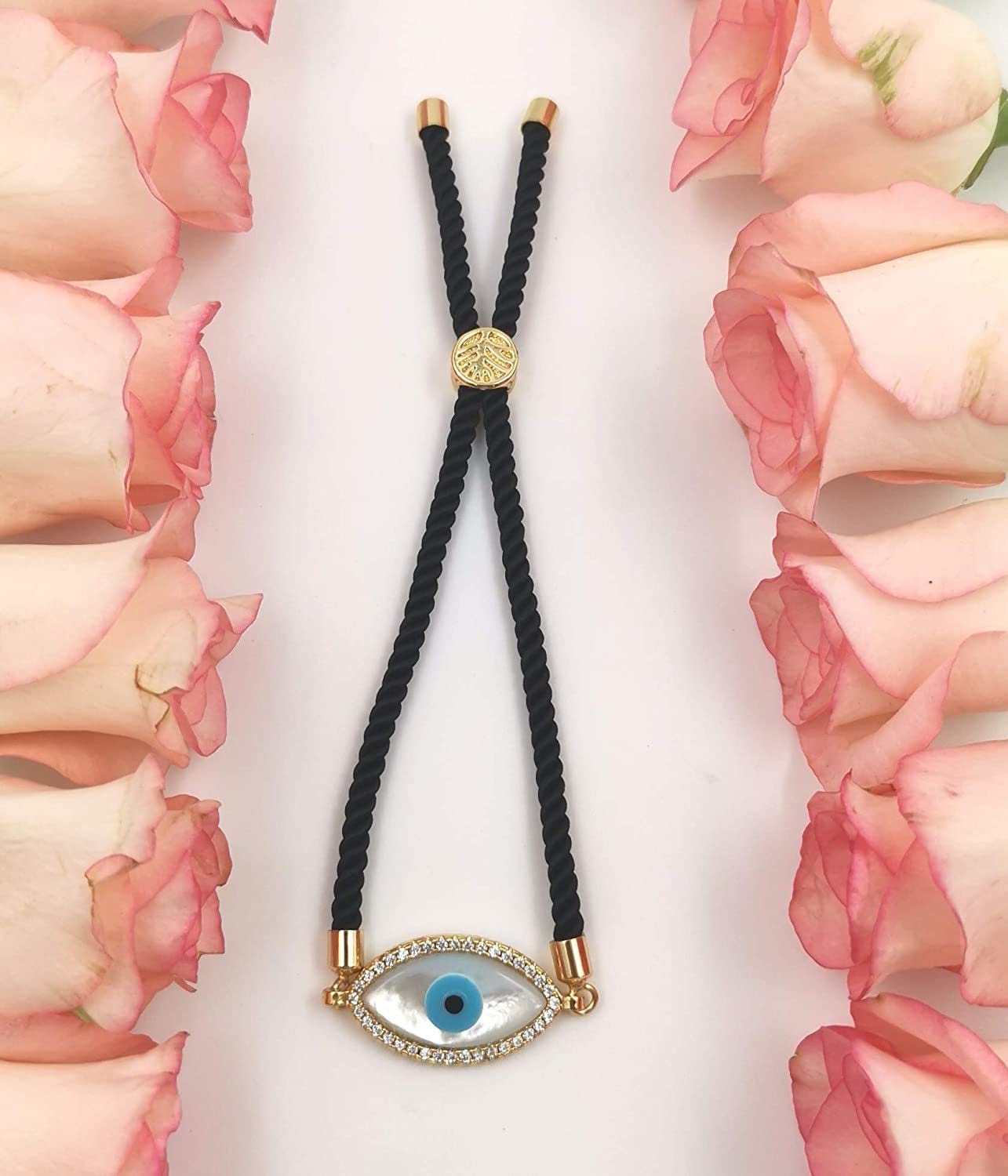 The Bling Box Mother Of Pearl Evil Eye Bracelet Black String Kabbalah Protection Handmade Adjustable Rope Cord Thread Friendship Bracelets For Women/Girls - Image 2