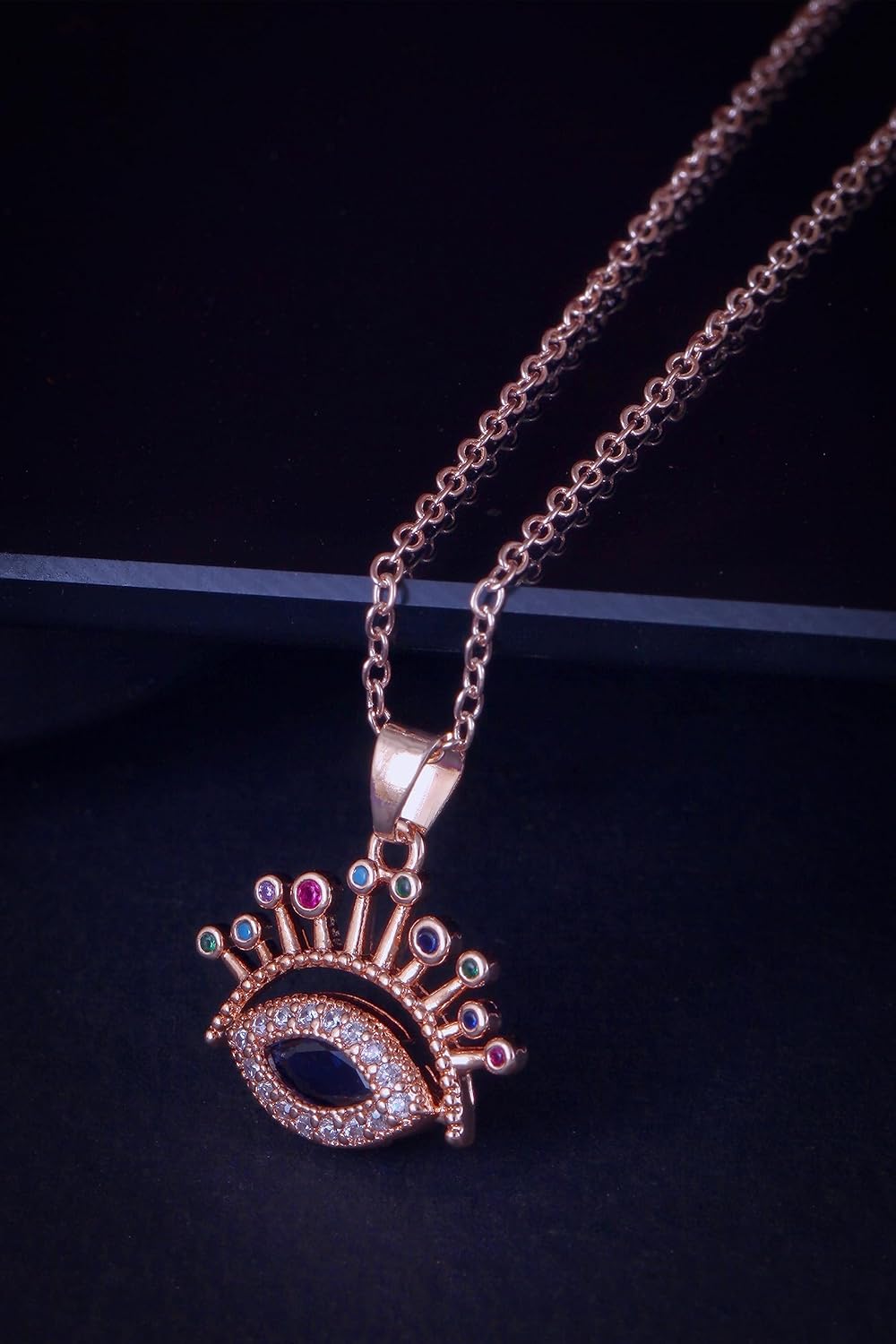 MEENAZ Pendant For Women Girls Ladies girlfriend Wife Evil eye Necklace locket Rose Gold Necklace AD CZ Necklace Diamond Pendants chains Valentine gifts Birthday Gift propose lovers love-367 - Image 4