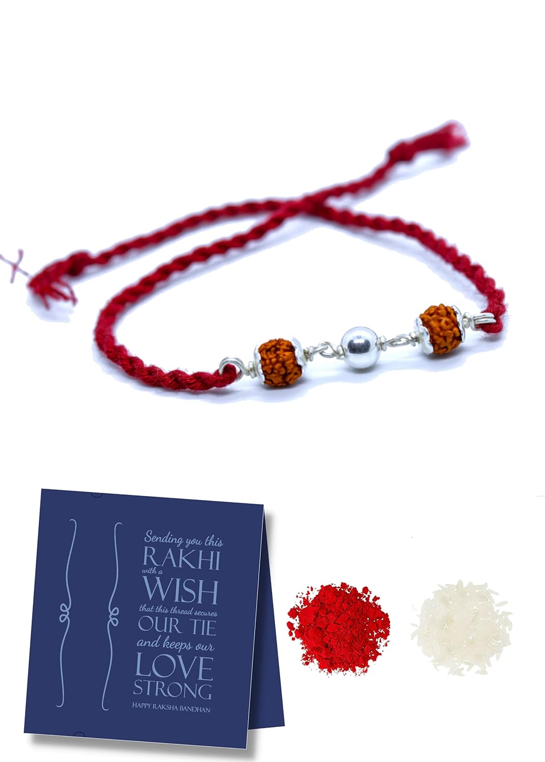 DEVU PARBAT Pure Silver Rakhi for Brother | Handmade Adjustable Rakshabandhan Bracelet with Roli Chawal & Greeting Card | Rakhi Gift for Men - Image 2