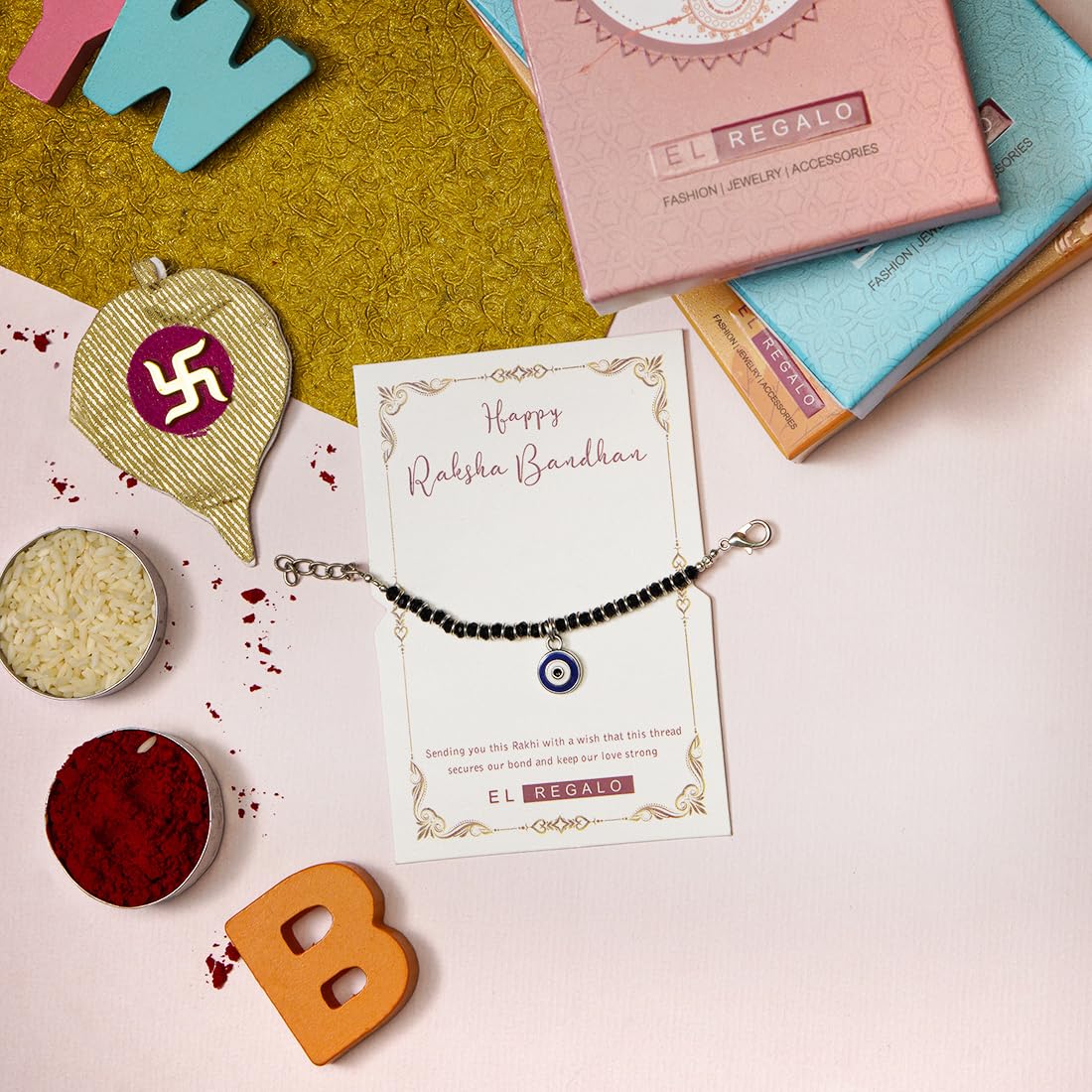 El Regalo unisex-Baby Toddlers Evil Eye Rakhi- Baby's 1st Rakhi- Baby Nazaria/Nazariya Nazarbattu Rakhi - Image 3