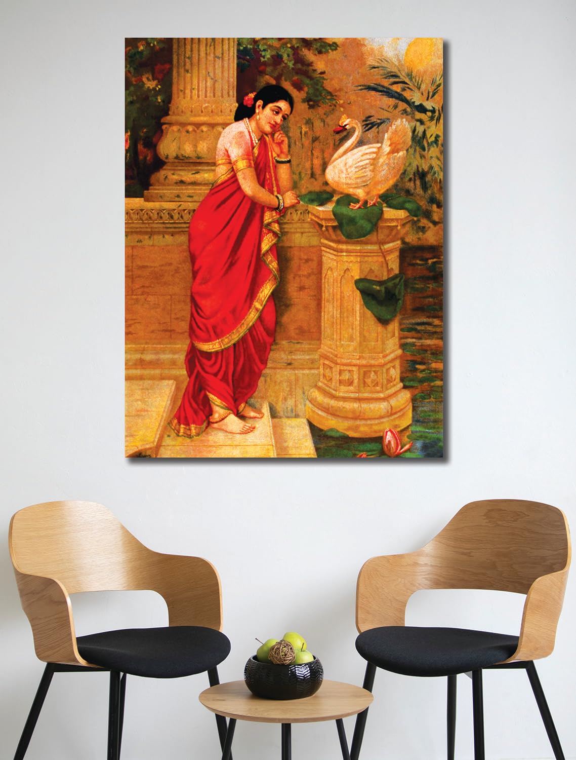 Namaste Home - Canvas Painting - Raja Ravi Varma's Painting - Hamsa Damayanti - Canvas Painting for Home and Office Decoration Wall Painting Without Frame (Cotton Canvas, Small Size 19X15 Inches, Multicolor) - Image 3