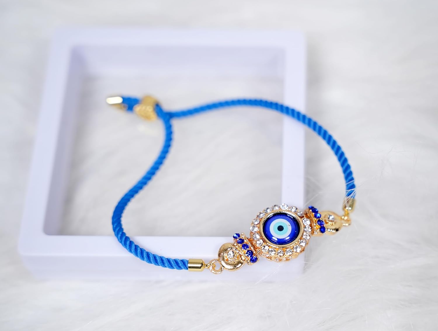 Elegant Evil Eye Rakhi for Brother | Premium Blue Nazar Suraksha Bracelet with Adjustable Cord – Unisex Rakhi - Image 3