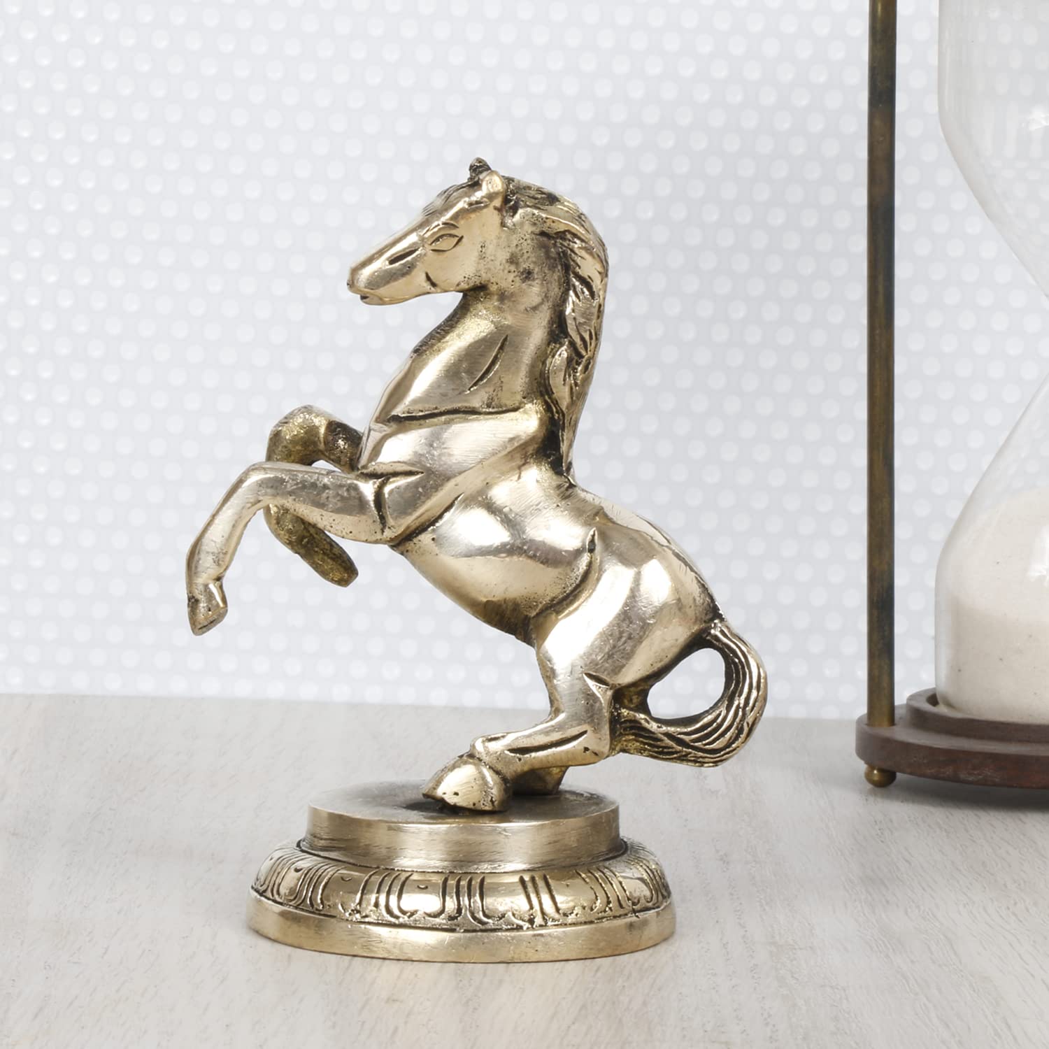 ARTVARKO Brass Horse with Uplifted Legs Standing Tableware Showpiece Home Decor Vastu Statue, 12 X 10 X 6 Cm, Gold - Image 2