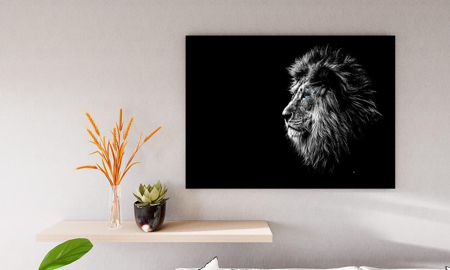 VERRE ART Wood Framed Canvas - Wall Decor for Living Room, Bedroom, Office, Hotels, Drawing Room (14in X 10in) - Blue Eye Lion - Image 3