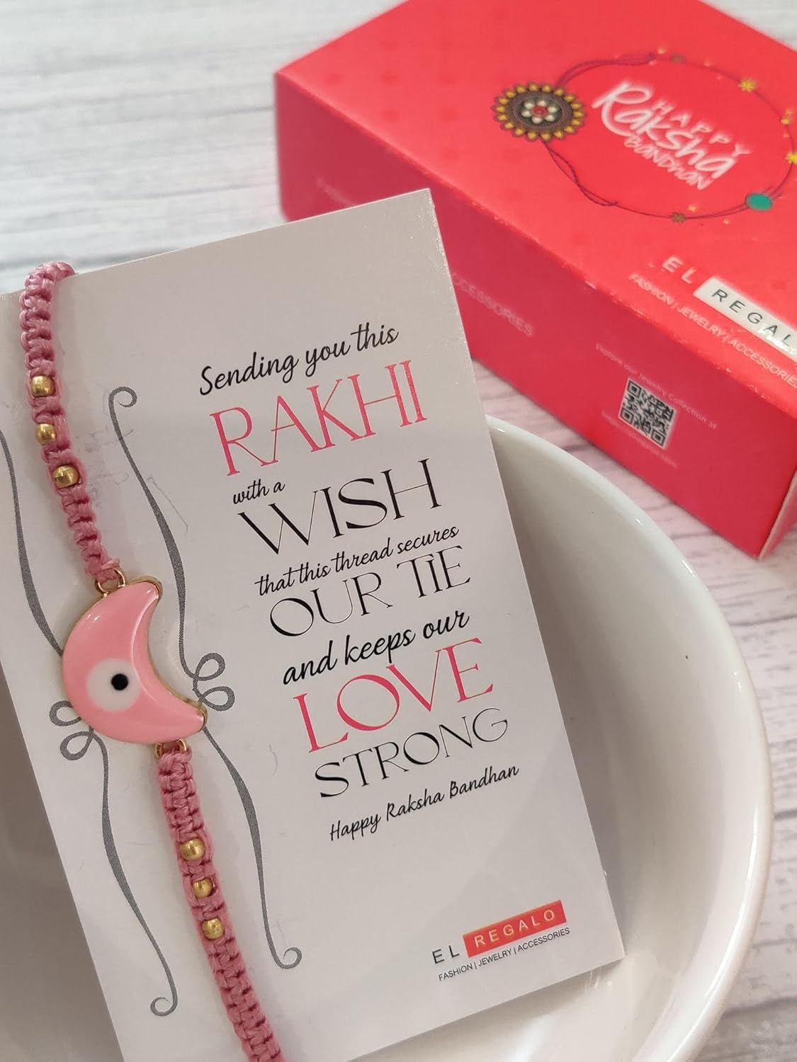 El Regalo 1PC Crescent Moon Evil Eye Rakhi with Shagun & Message Card in Rakhi Gift Box- Crescent Moon Macrame Rakhi for Brother/Bhabhi/Niece or Nephew - Image 3