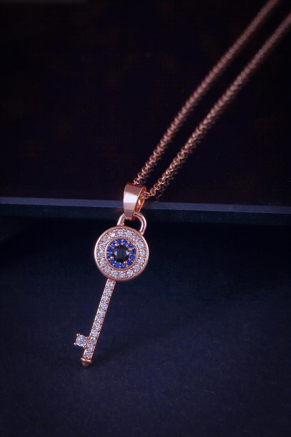 MEENAZ Pendant For Women Girls Ladies girlfriend Wife Evil eye Necklace locket Rose Gold Necklace AD CZ Necklace Diamond Pendants chains Valentine gifts Birthday Gift propose lovers love-370 - Image 4