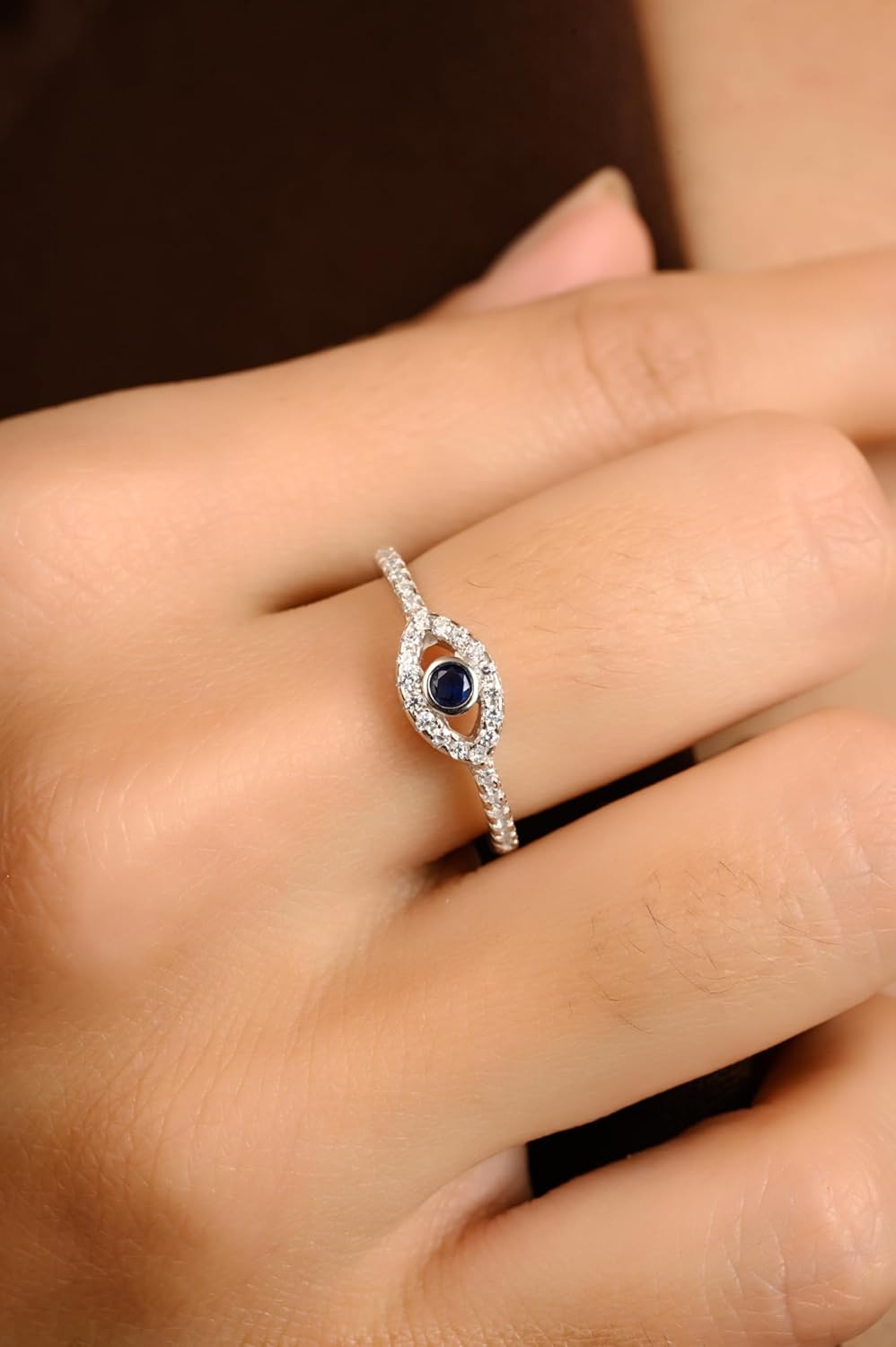 METALM Blue Evil Eye 925 Sterling Silver Ring- Protection Cubic Zirconia Promise Ring- Nazar Ring For Girlfriend- Graduation Mothers Day Gift - Image 9