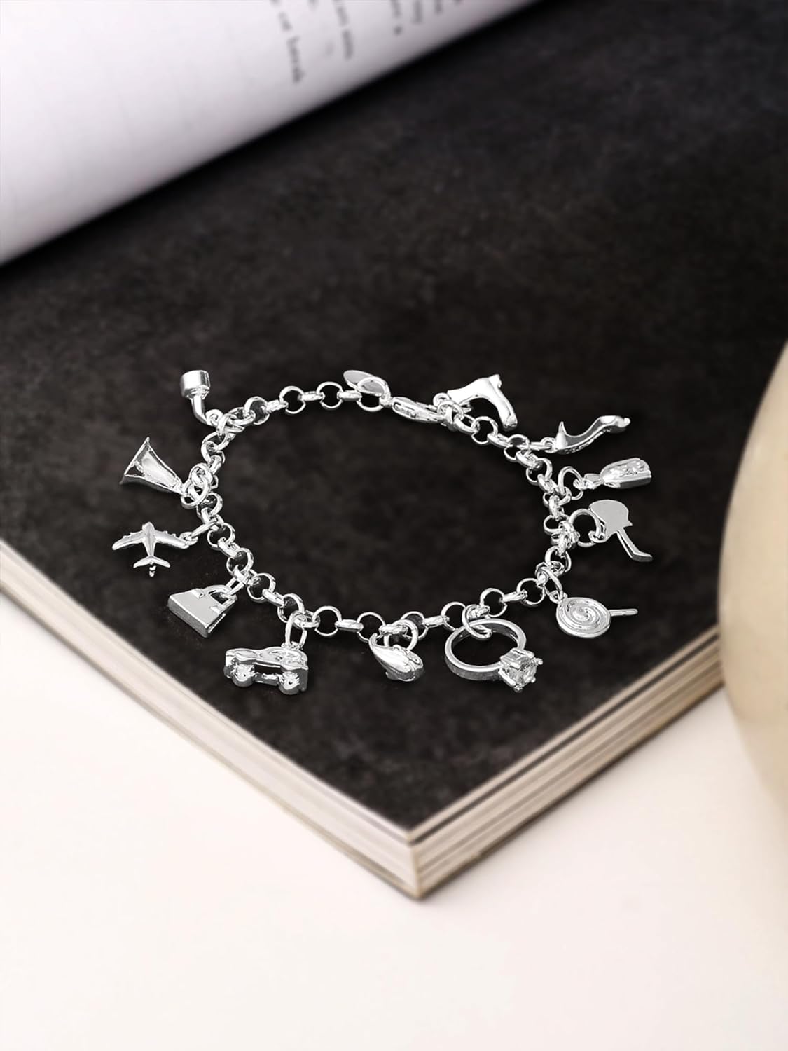 Yellow Chimes Vistelle Bracelet For Women And Girls Fashion Silver Color Charm Chain Bracelets | Muti Shaped Charms Silver Tones Style Bracelet | Birthday And Anniversary Gift - Image 7
