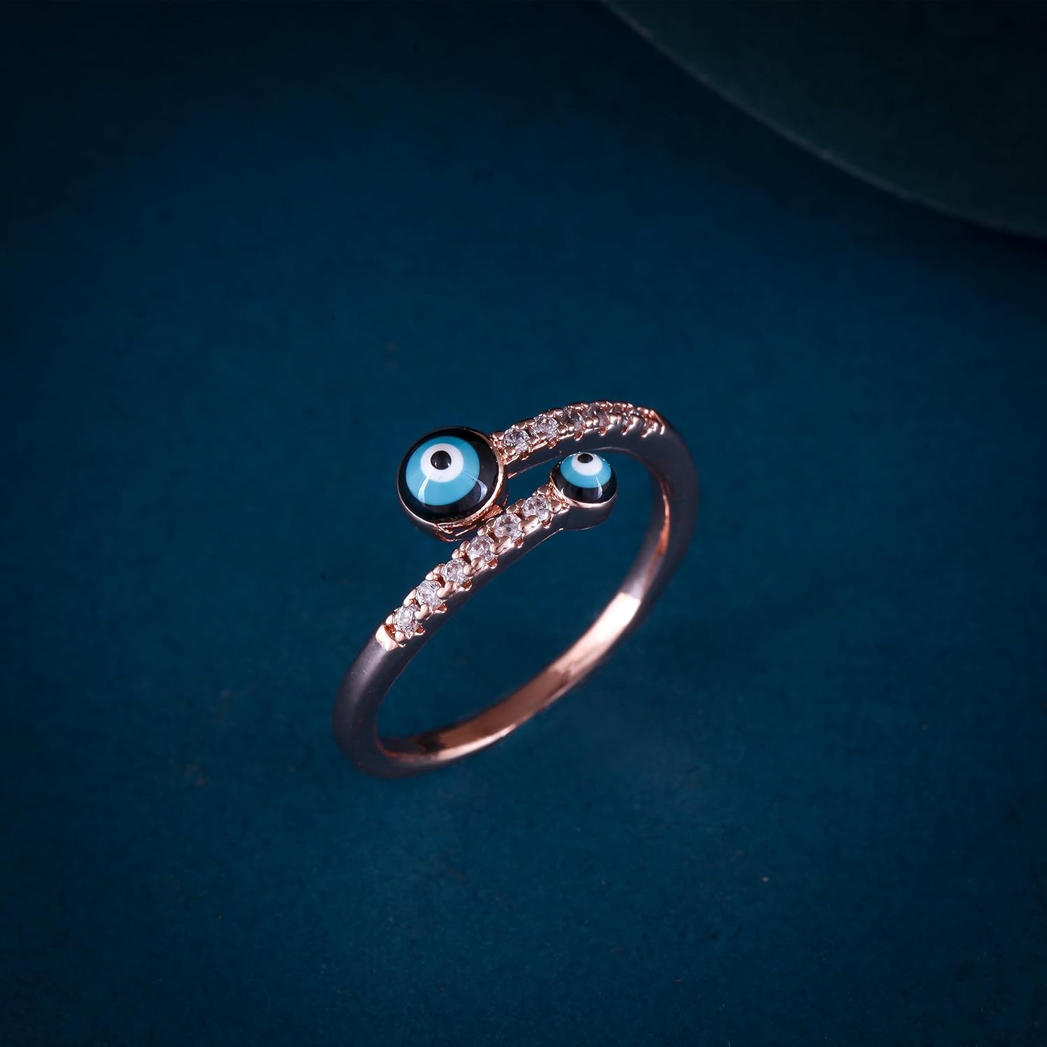 Amaal Rings for women girls girlfriend ladies wife sister gifts Rose gold ring Evil eye ring silver stylish engagement wedding Adjustable promise propose American diamond Finger Ring set ad cz A854 - Image 3