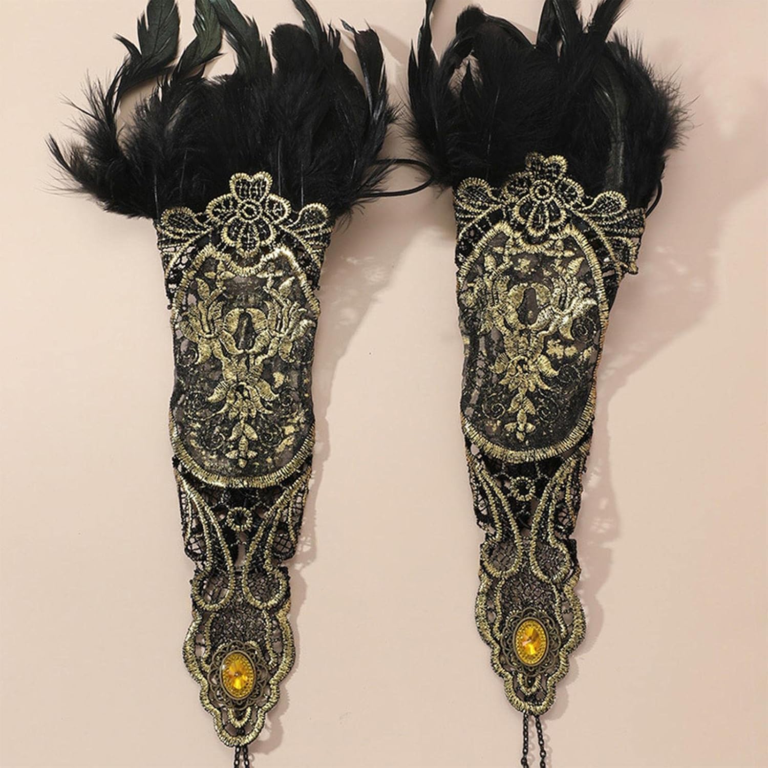 CLUB BOLLYWOOD®Women's Black Lace Gloves with for Party Costume|Clothing Shoes & Accessories | Gloves & Mittens| Pair of Gothic Lace up Lace Cuffs Bracelets for women girls - Image 4