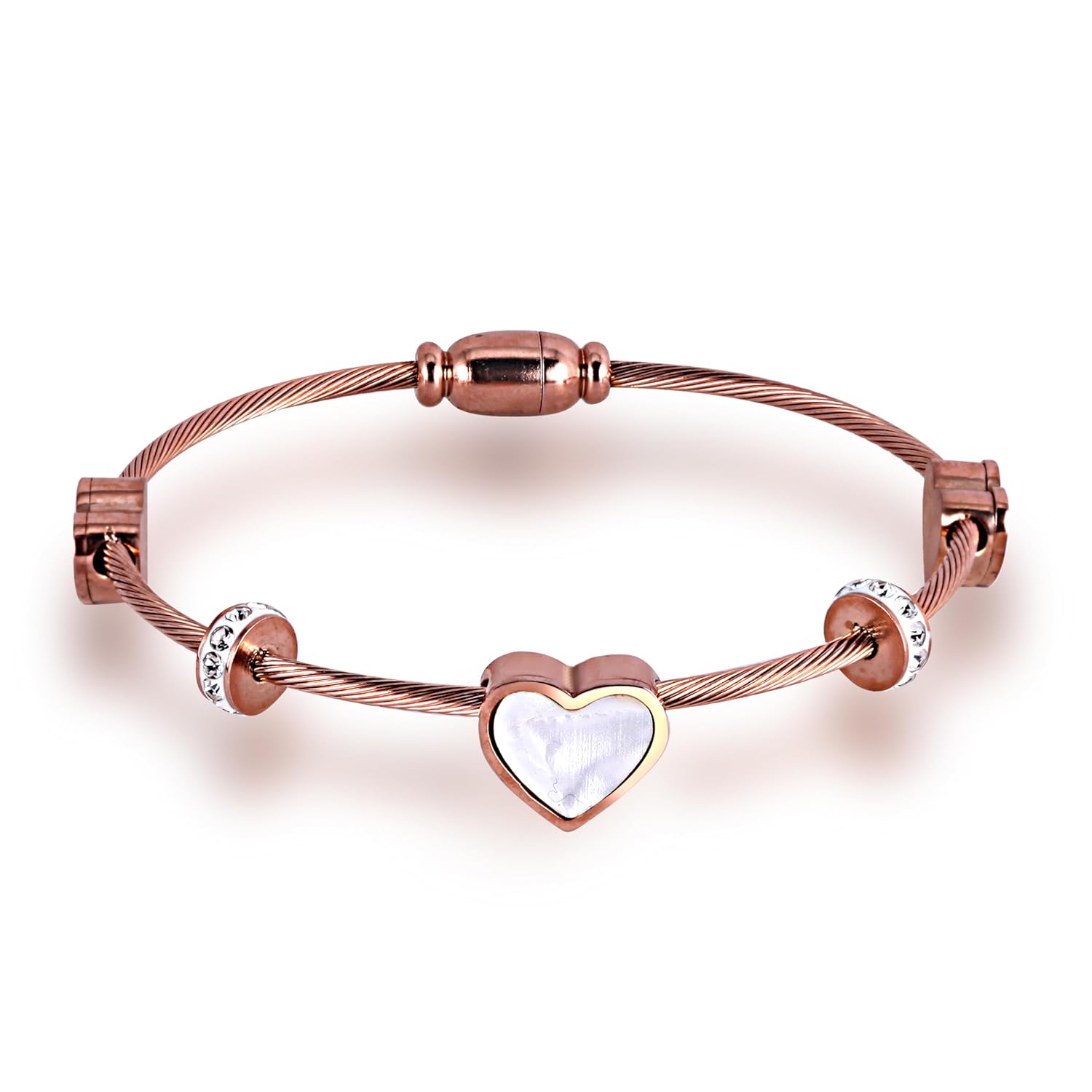 MEENAZ bracelet for woman | Magnet Lock Bangles for women Stylish | Anti Tarnish Bracelet for girls Love Heart | Rose gold Kada for Women Accessories Jewellery korean crystal Rust free Skin friendly - Image 2