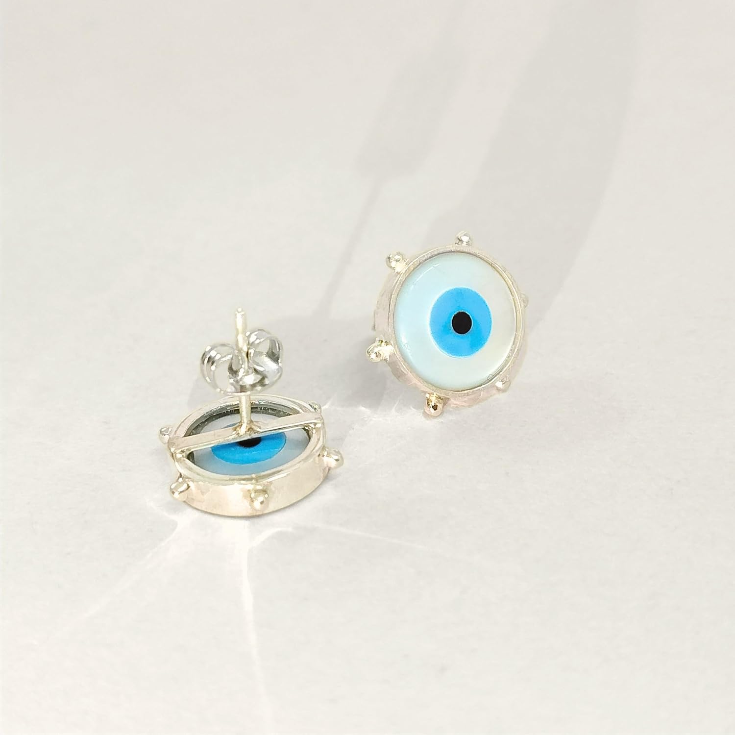 MK Sons Jewels Evil Eye Pendant and Studs Earrings Set for Women & Girls | Protective Charm Jewellery | Mother of Pearl Design | 13mm Size | Lightweight 6.68g | Stylish Wear - Image 6
