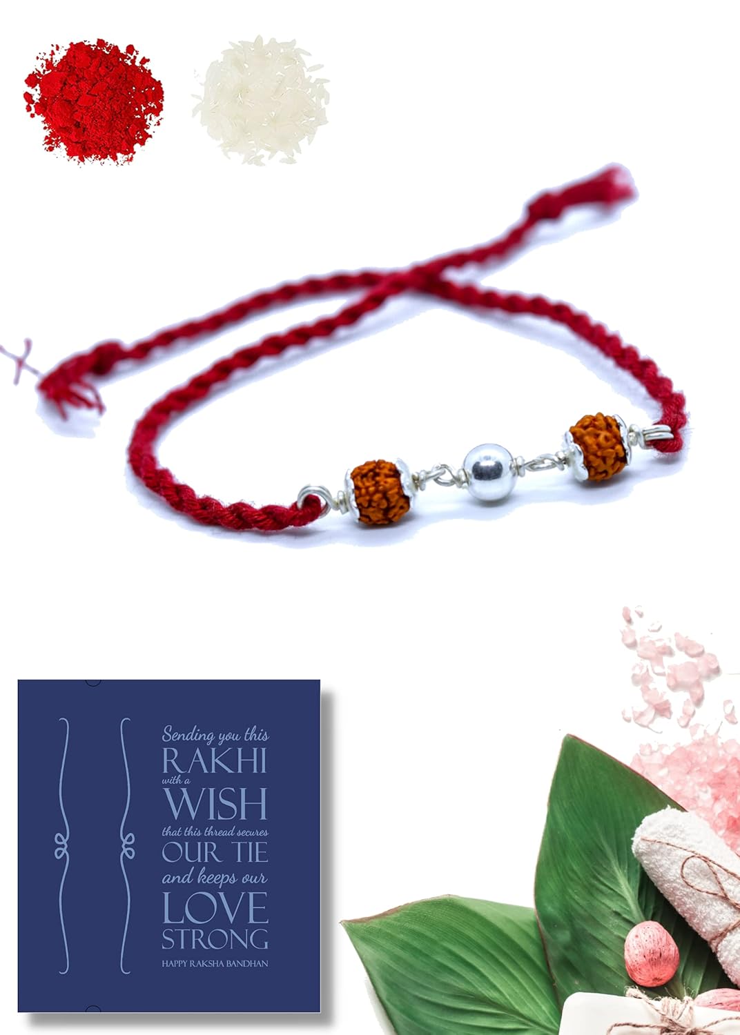 DEVU PARBAT Pure Silver Rakhi for Brother | Handmade Adjustable Rakshabandhan Bracelet with Roli Chawal & Greeting Card | Rakhi Gift for Men - Image 9