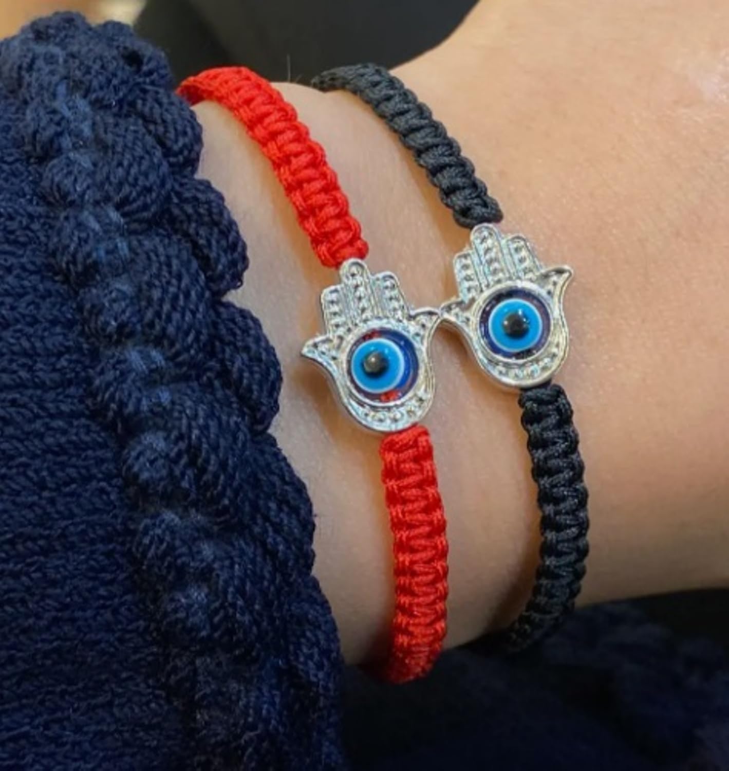 VR Creatives Evil Eye Hamsa Hand String 2Pcs Adjustable Red Black Cord Woven Bracelet for Protection and Luck Friendship Graduation Birthday Lovers Gift - Image 8