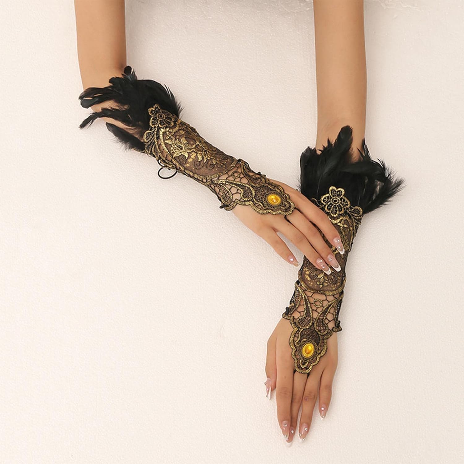 CLUB BOLLYWOOD®Women's Black Lace Gloves with for Party Costume|Clothing Shoes & Accessories | Gloves & Mittens| Pair of Gothic Lace up Lace Cuffs Bracelets for women girls - Image 6