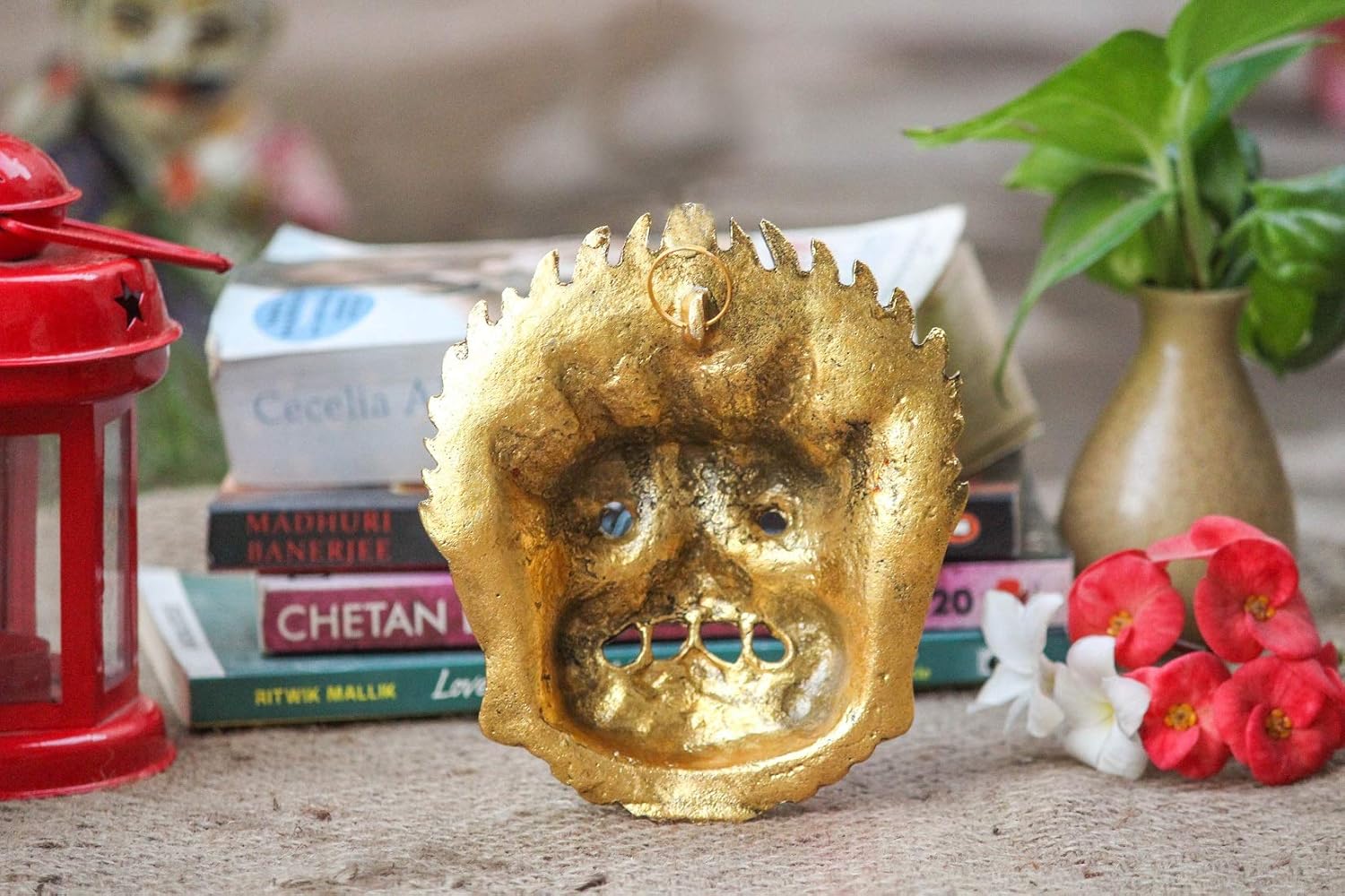 CRAFTICIA Metal Mahakal Face Mask Negative Energy Remover Nazar Battu Evil Eye Protector Wall Mount Hanging Sculpture for Vastu Figurine (4 X 6.5 inch, Golden) - Image 6
