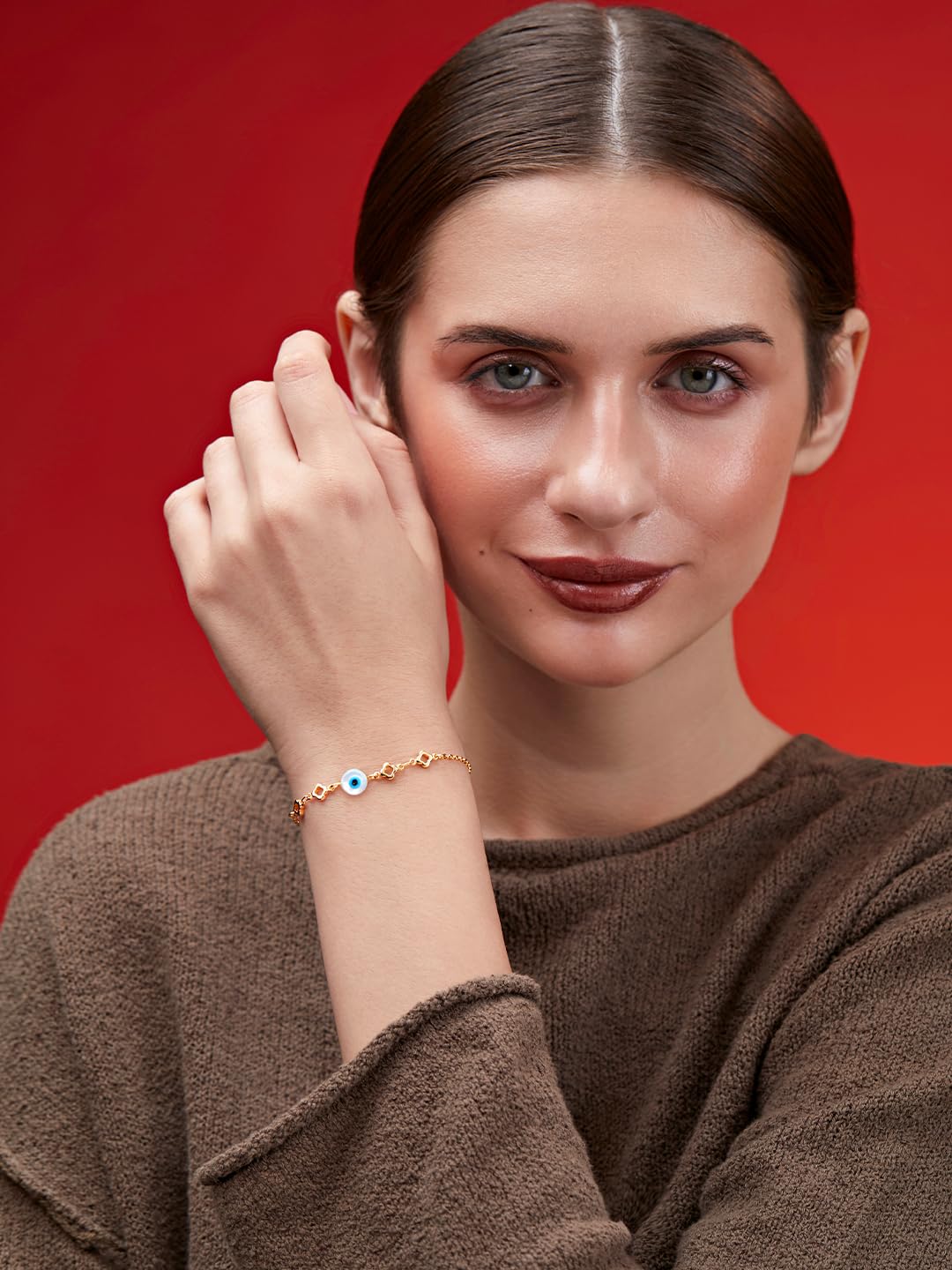 MINUTIAE Round Evil Eye Nazariya Plated Link Bracelet For Womens and Girls - Image 6