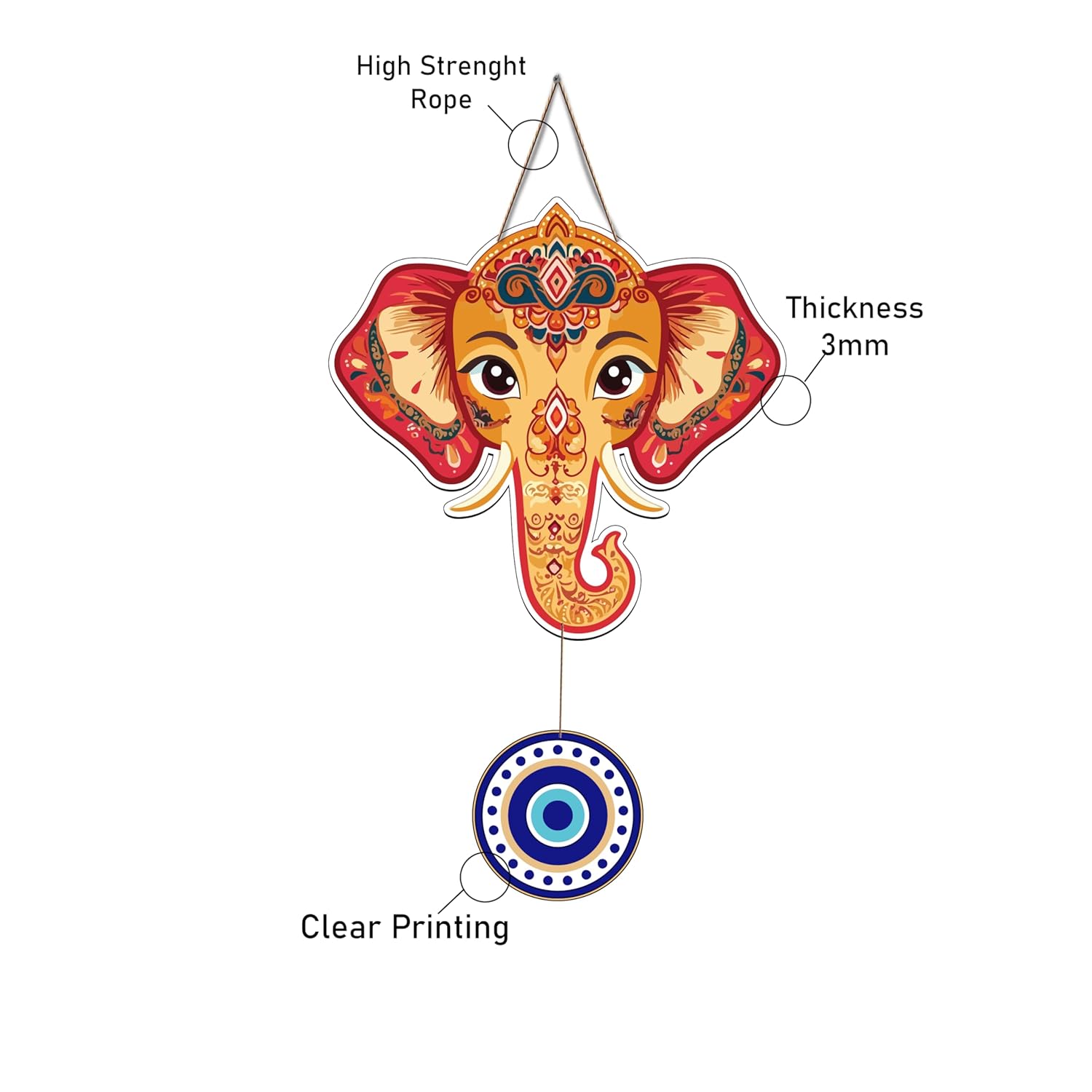 Gift Me Bazar Wooden Elephant Wall Hanging | Evil Eye Hanging Wall Decoration for Livingroom | Modern Artworks Items | Home Decoration Wall Art Decor - Image 4
