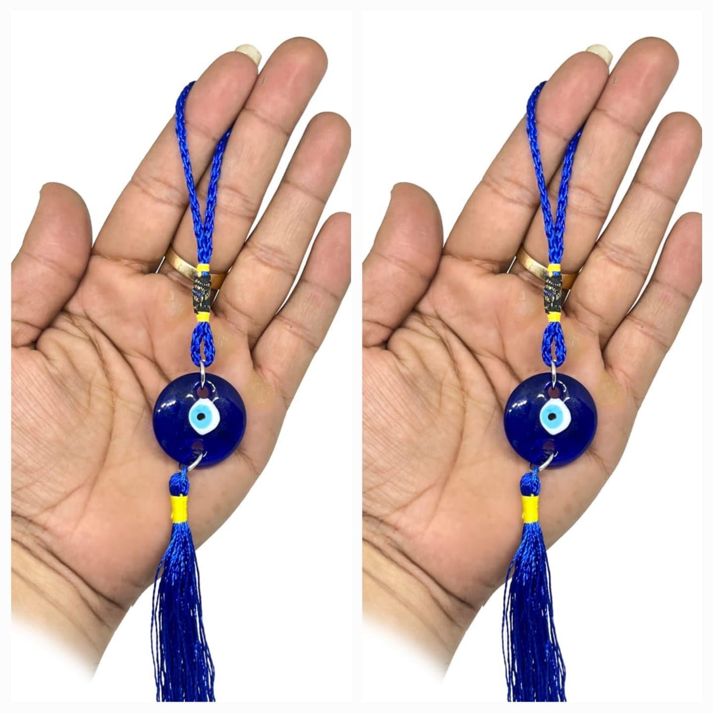 M.F.H OM and Round Small Handcrafted Evil Eye Hanging Protective Home Decor with Blue Nazar Beads, Evil Eye Hanging for Car and Home Enterence, Wall Hanging (2 Round Evil Eye) Combo - Image 4