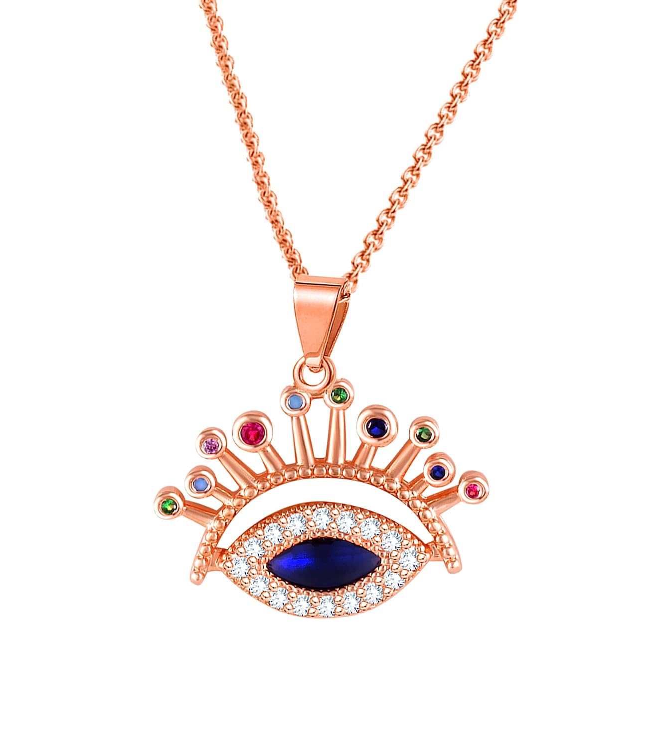 MEENAZ Pendant For Women Girls Ladies girlfriend Wife Evil eye Necklace locket Rose Gold Necklace AD CZ Necklace Diamond Pendants chains Valentine gifts Birthday Gift propose lovers love-367 - Image 2