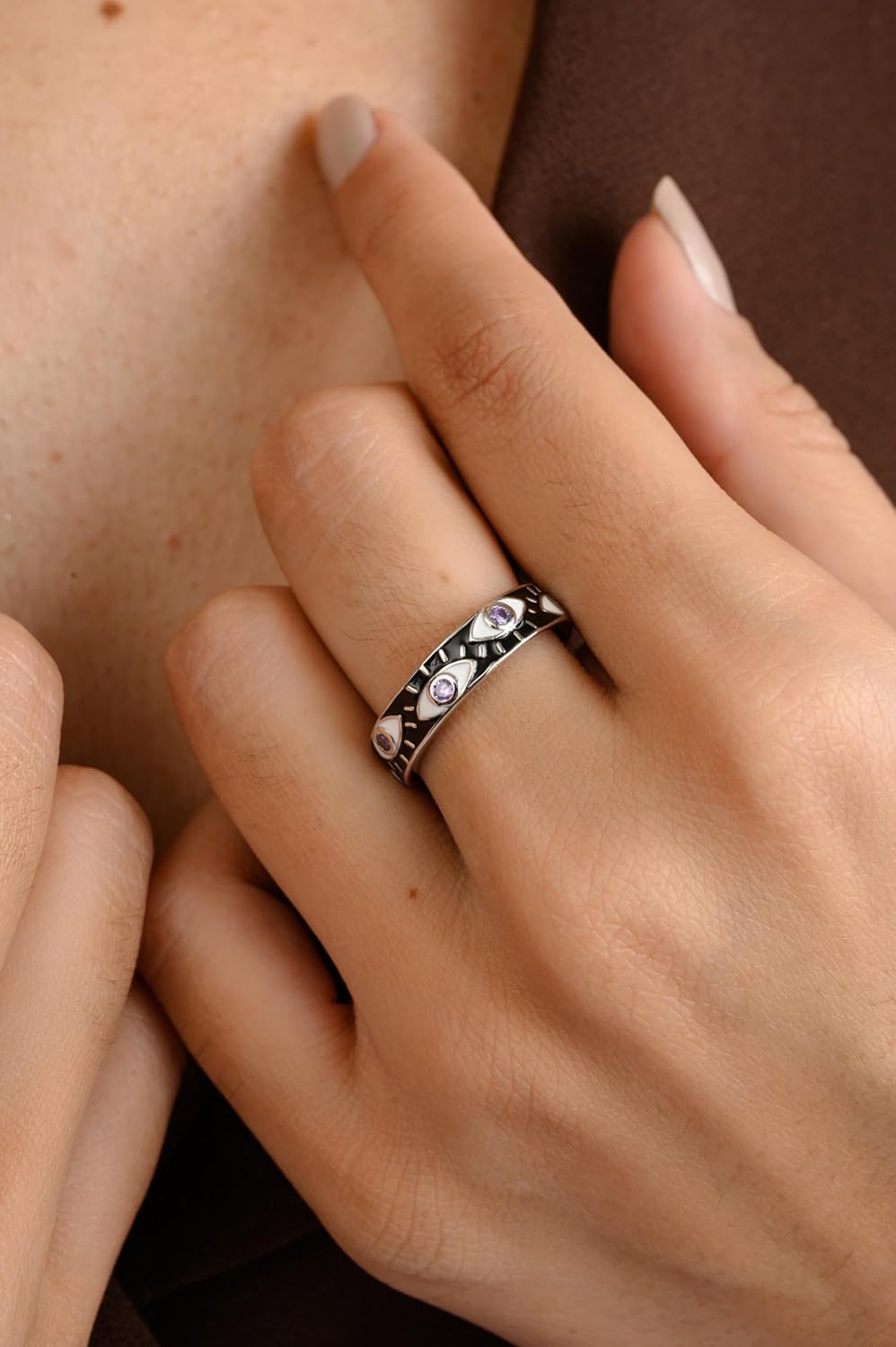 METALM Evil Eye Protection Ring- 925 Sterling Silver Handmade Ring- Cubic Zirconia CZ Ring- Promise Divine Evil Eye Diamond Ring- Gift For Mom - Image 5
