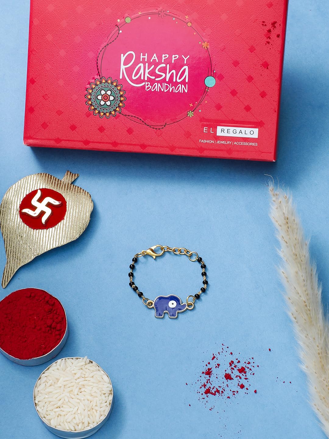 El Regalo Cute Evil Eye Nazaria Bracelet Rakhi for Babies/Kids with Roli Chawal, Rakhi Message card in Rakhi Gift Box- Baby Nazaria Rakhi - Image 3