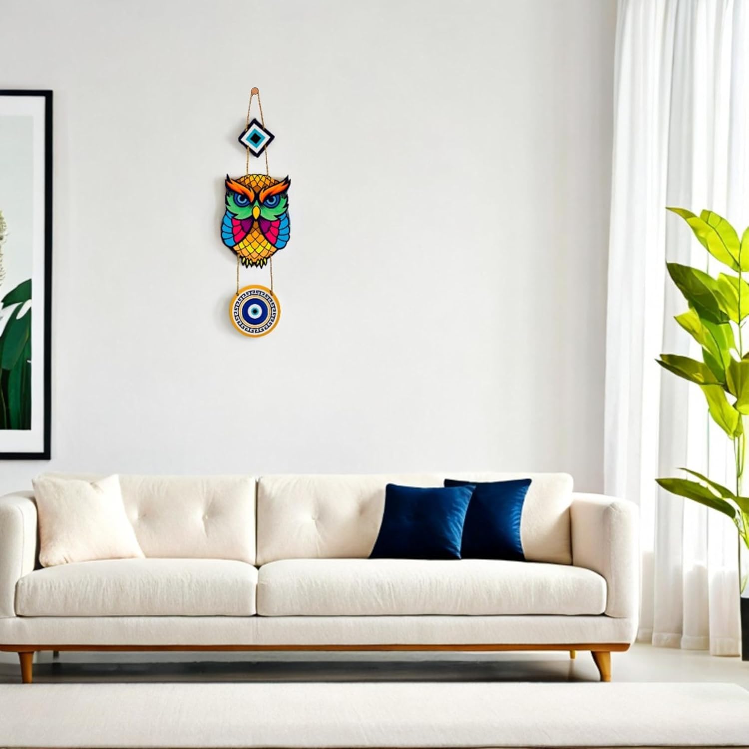 BLUEWALL DECOR Owl Evil Eye Hanging MDF Wooden Decorative Art | Unique Charm for Home Office Decor | Modern Positive Vibes Ornament | 48x12 cm - Image 3