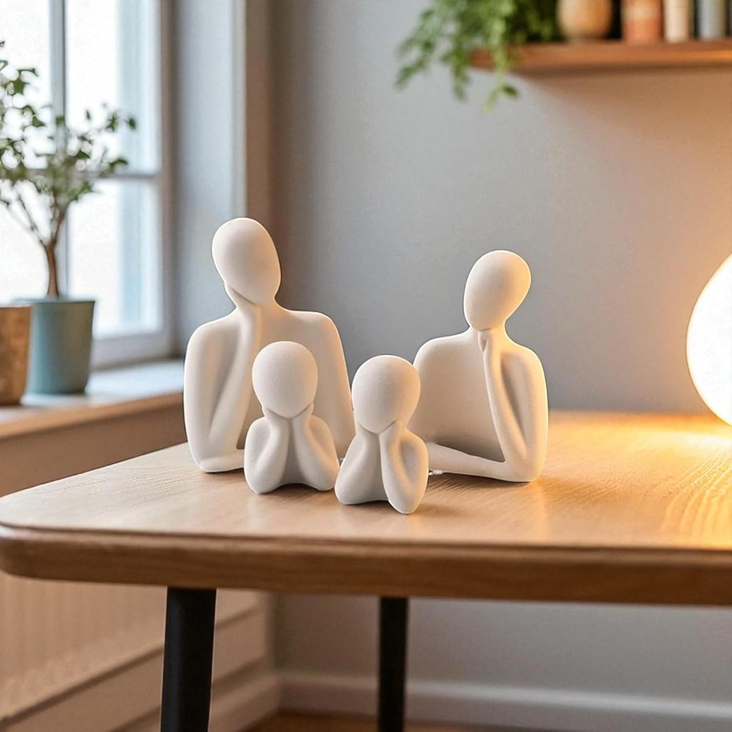 URBAN SENSE® | Couple Family Statue | Ceramic Thinker Sculpture | Home Decor Items for Living Room Show Piece | Table Artifact (White | Set of 4), People - Image 2