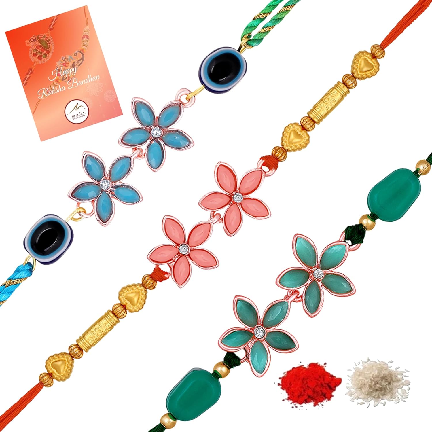 Mahi Combo of Beautiful Rakhi with Crystals for Brother, Bhai, Bro (PARCO1105705PR) - Image 2