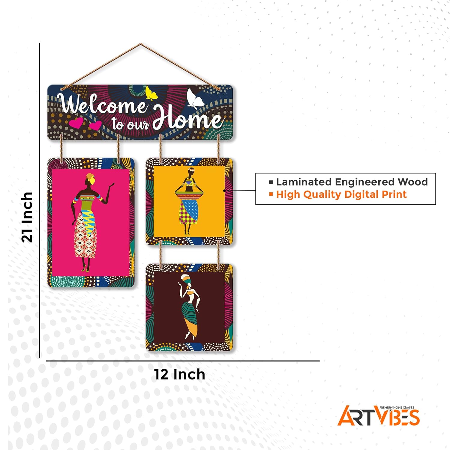 Artvibes Welcome To Our Home Decorative Wall Art Mdf Wooden Hanging For Living Room | Bedroom | Home Decor | Office | Gift | Quotes Items House Decoration |(Wh_6505N) - Image 6