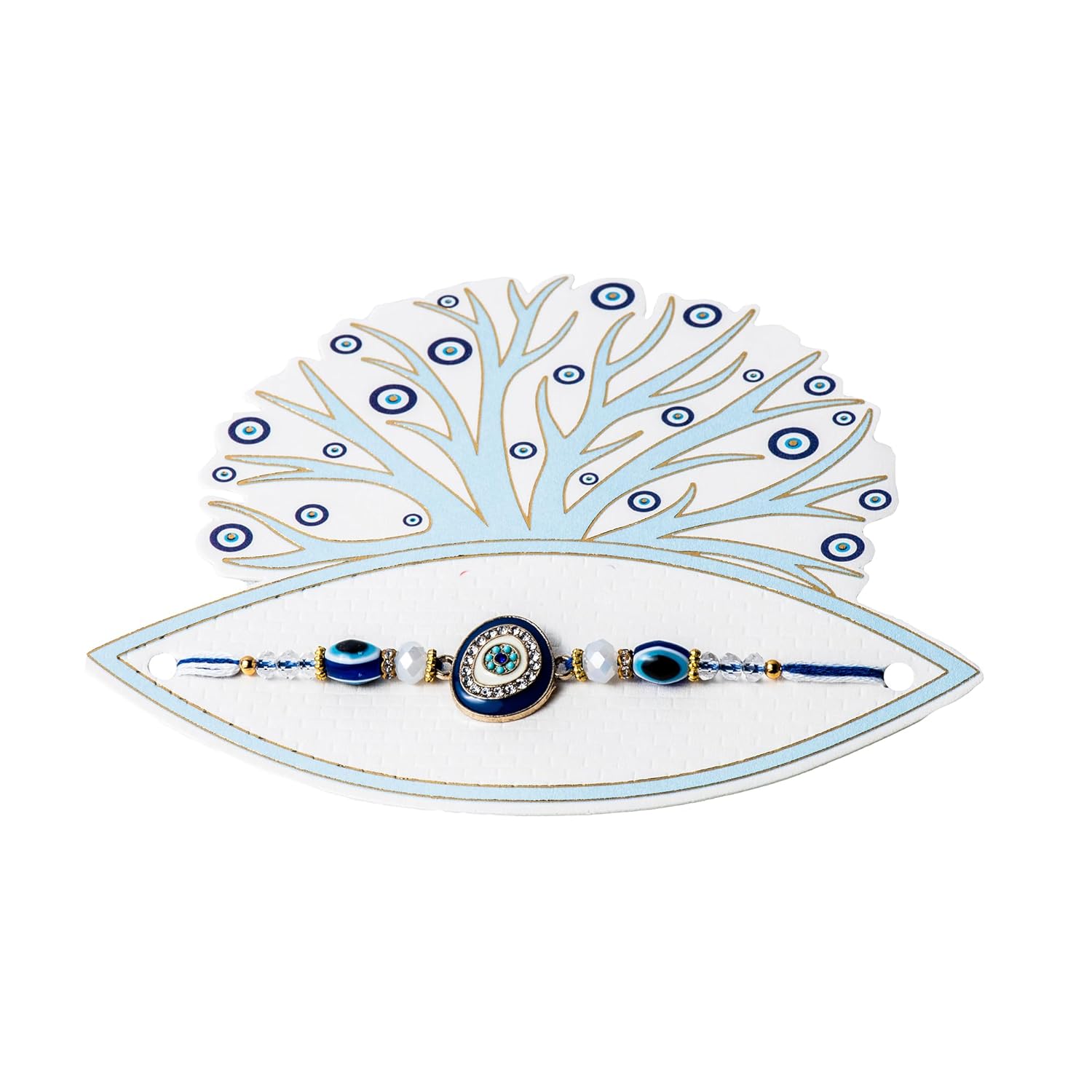 Handmade Evil Eye Rakhi for Bhai – Blue Beads & Crystal Thread for Raksha Bandhan - Image 5