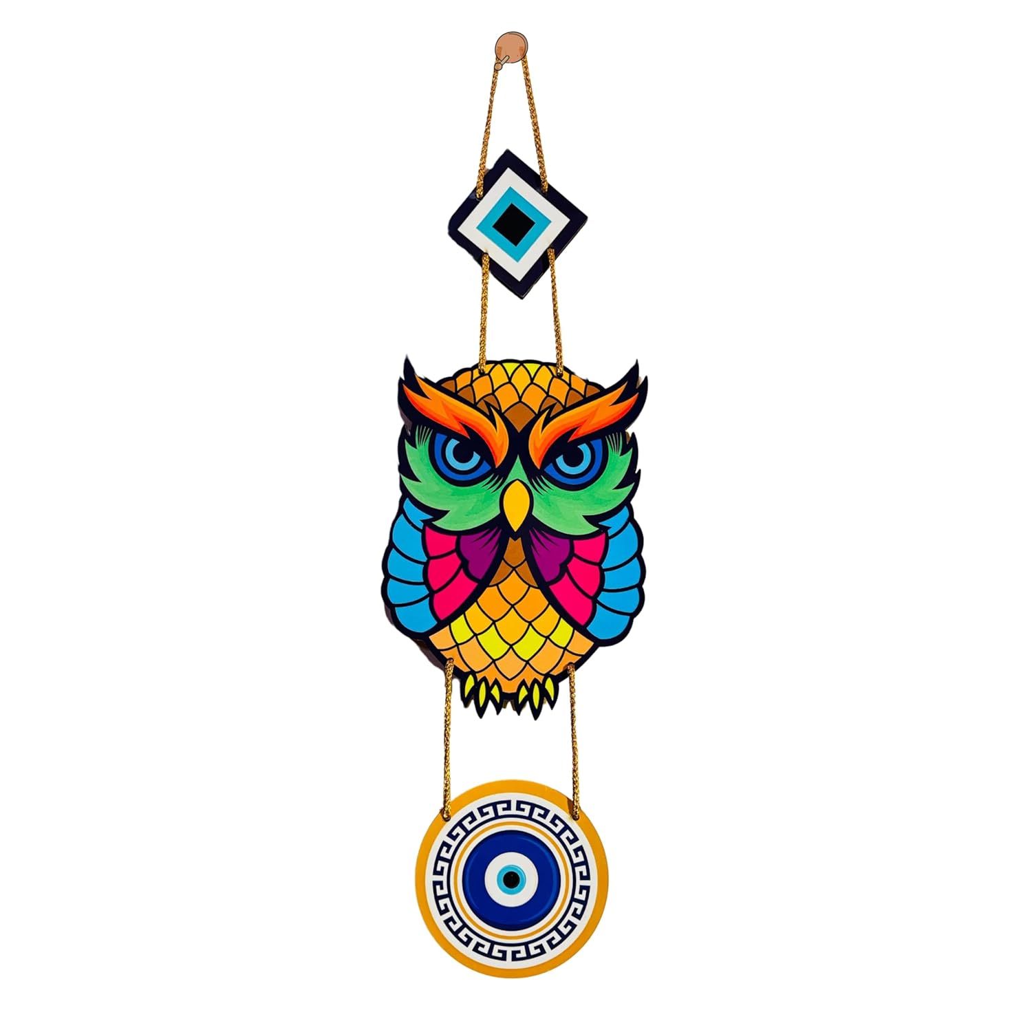 BLUEWALL DECOR Owl Evil Eye Hanging MDF Wooden Decorative Art | Unique Charm for Home Office Decor | Modern Positive Vibes Ornament | 48x12 cm - Image 2