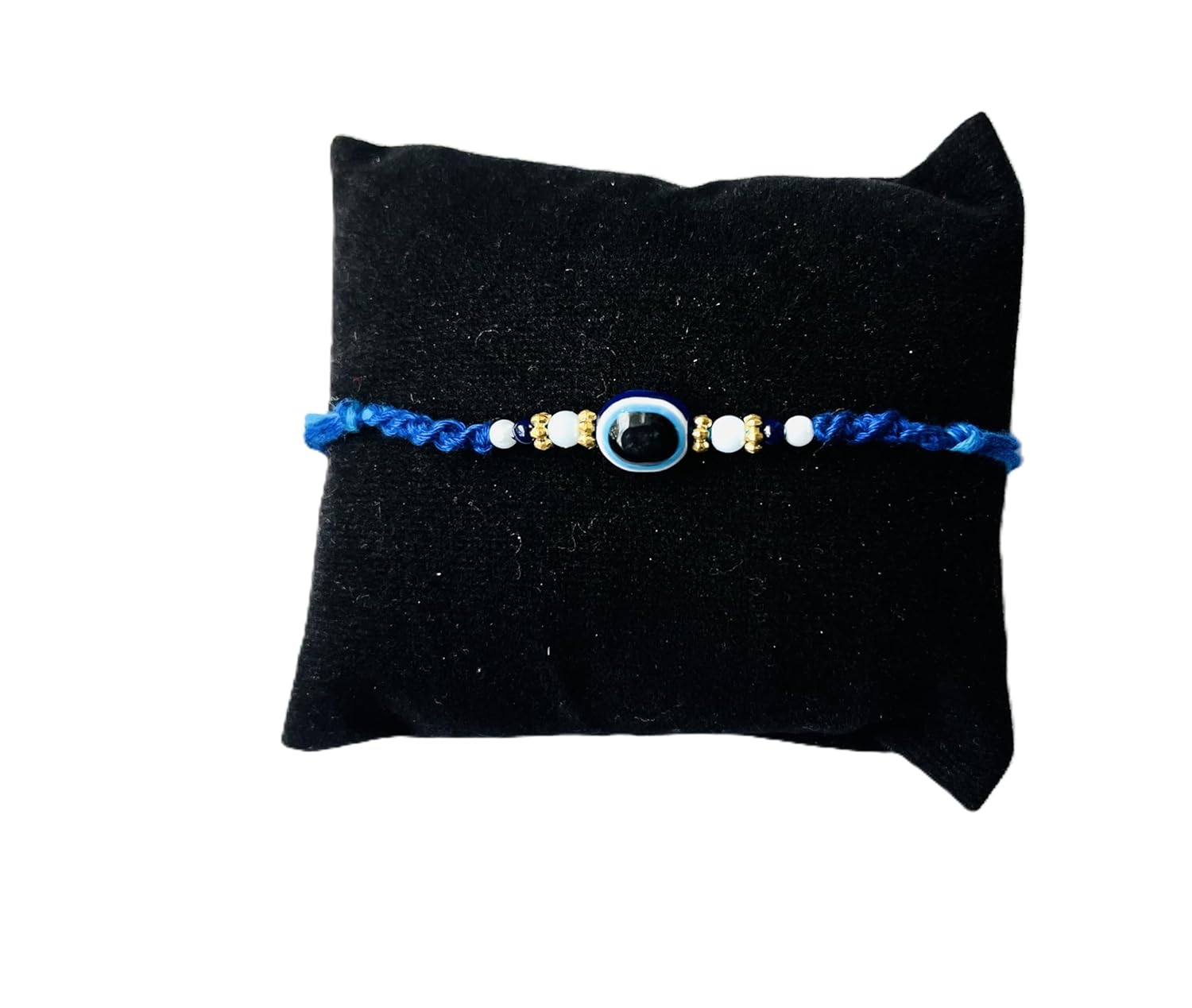PDY FASHION Evil Eyes Handcrafted Blue Thread Rakhi with Pearl and Golden Beads, Traditional Indian Festival Bracelet - Image 2