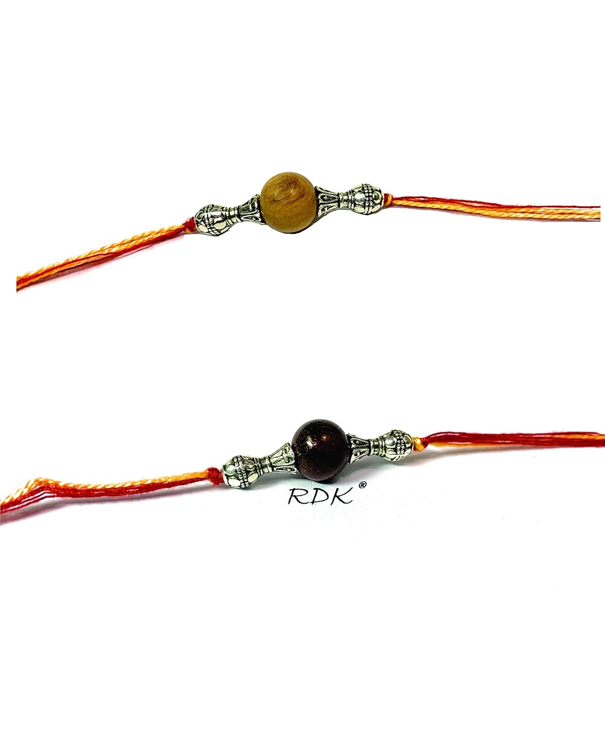 RDK Original Handcrafted Red & White Sandalwood Beaded Pattern Dora Rakhi Safed Lal Chandan Designer Rakshbandhan Rakhis for Bhaiya Brother - Image 2