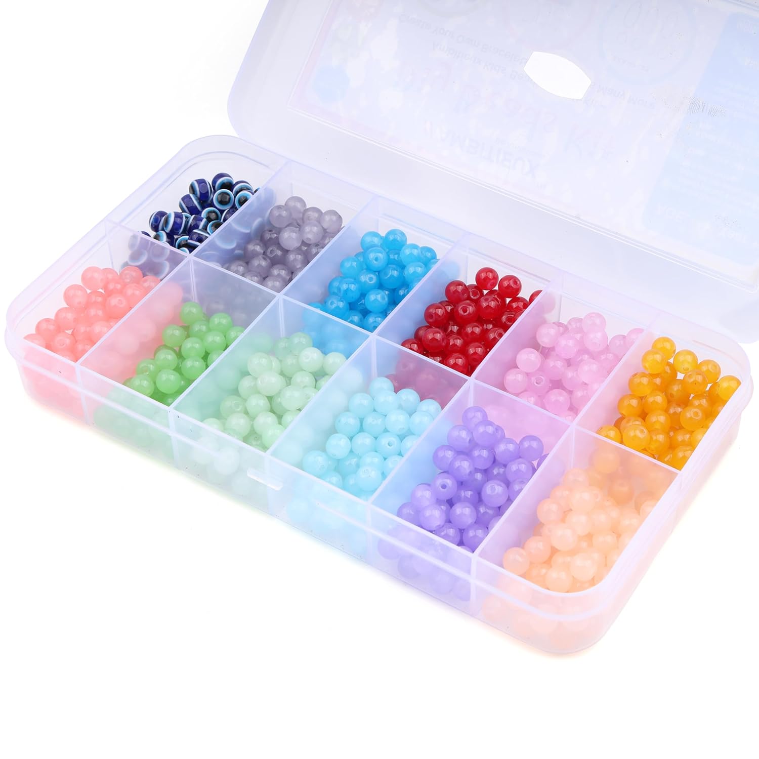 ambitieux Kids Toy Glass Beads DIY Bracelet Necklace Making Craft Kit - 11 Colors of Glass, Evil Eye, Thread Cutter, Elastic Thread, Jute Bag - 700+ PCS for Crafting - Image 5