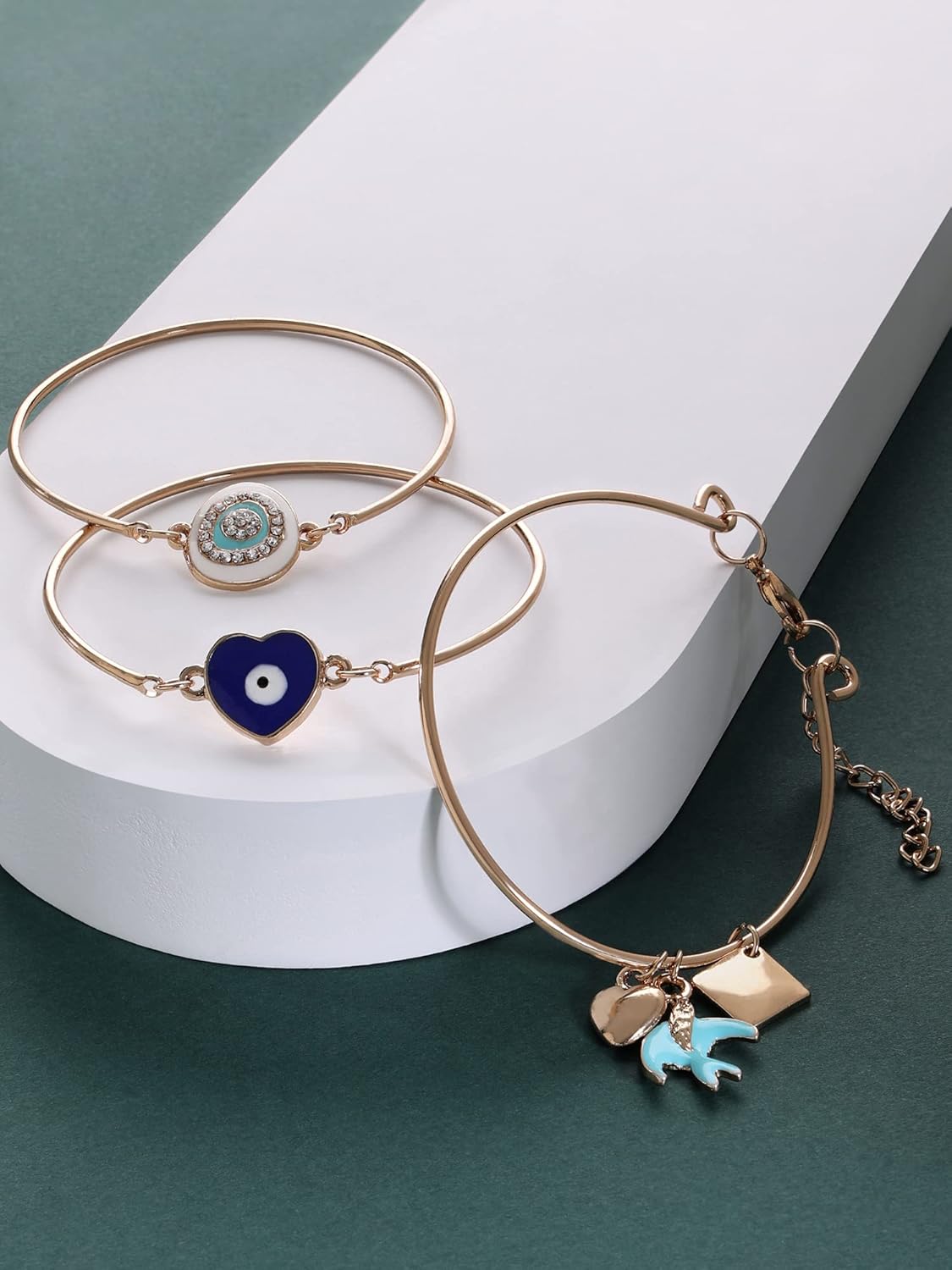 ZAVERI PEARLS Set of 3 Blue & White Enamel Contemporary Evil Eye Stack Bracelets For Women-ZPFK14634 - Image 3