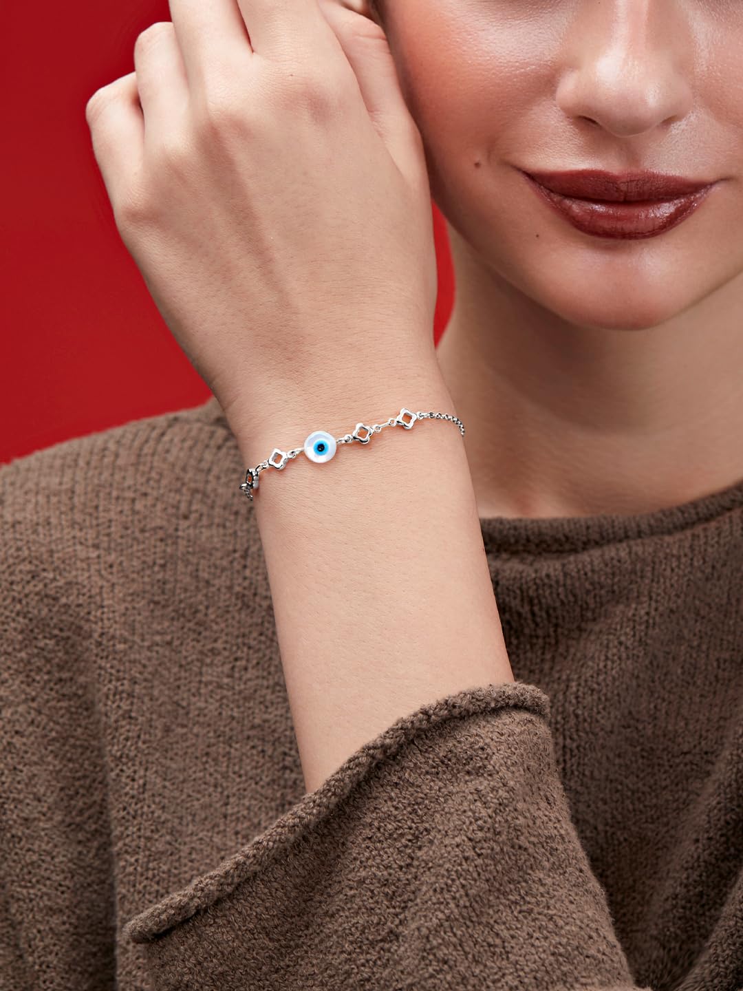 MINUTIAE Round Evil Eye Nazariya Plated Link Bracelet For Womens and Girls - Image 5