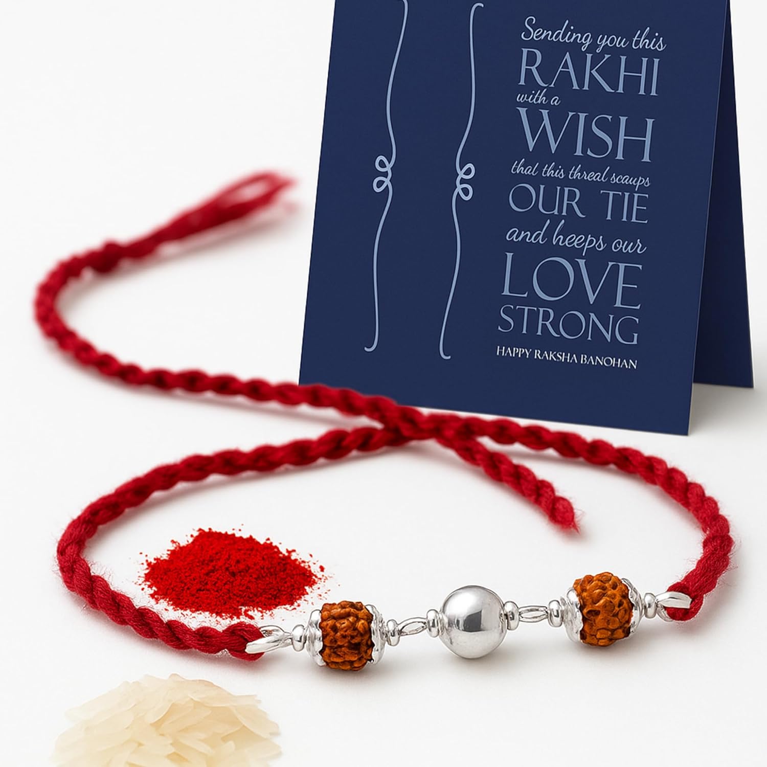 DEVU PARBAT Pure Silver Rakhi for Brother | Handmade Adjustable Rakshabandhan Bracelet with Roli Chawal & Greeting Card | Rakhi Gift for Men - Image 5