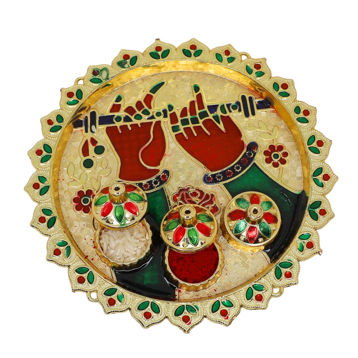 JWELLA Evil Eye Rakhi with Quirky Raksha Bandhan Card, Roli kumkum Chawal & Decorative Pooja Thali (18cm) | Rakhi Combo with Fun Card - Image 6