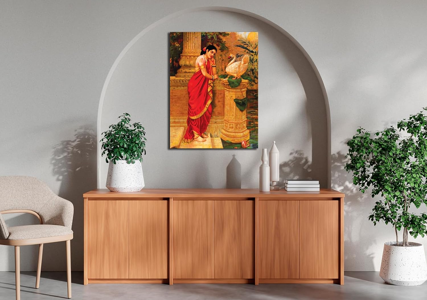 Namaste Home - Canvas Painting - Raja Ravi Varma's Painting - Hamsa Damayanti - Canvas Painting for Home and Office Decoration Wall Painting Without Frame (Cotton Canvas, Small Size 19X15 Inches, Multicolor) - Image 4
