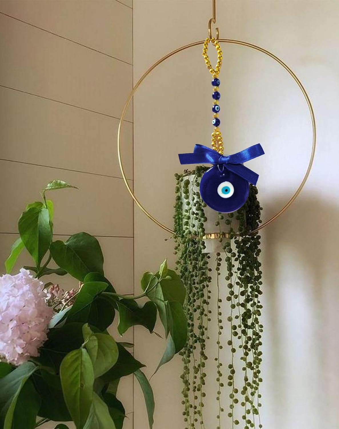 Effigy onlinehub Evil Eye Home Decor Turkish Hamsa Glass Greek Wall Hanging Home Decoration Ornament Nazar Battu Boncugu Amulet Charms Talisman Devil Eyes Protection,Gold Pearl (20 C.M) - Image 7