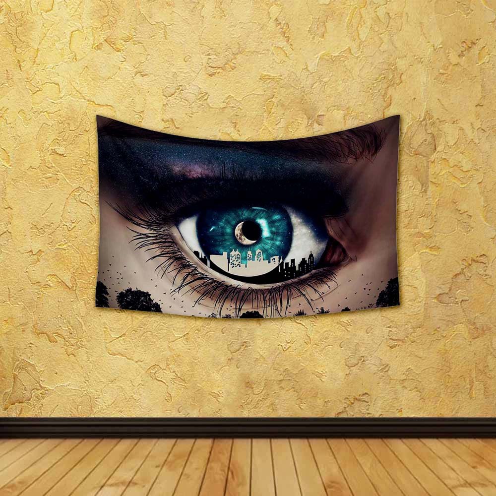 ArtzFolio Blue Woman Eye With City Inside Looking At Nature Canvas Fabric Painting Tapestry | Wall Art Hanging 36 x 24 inch (91 x 61 cms) - Image 10