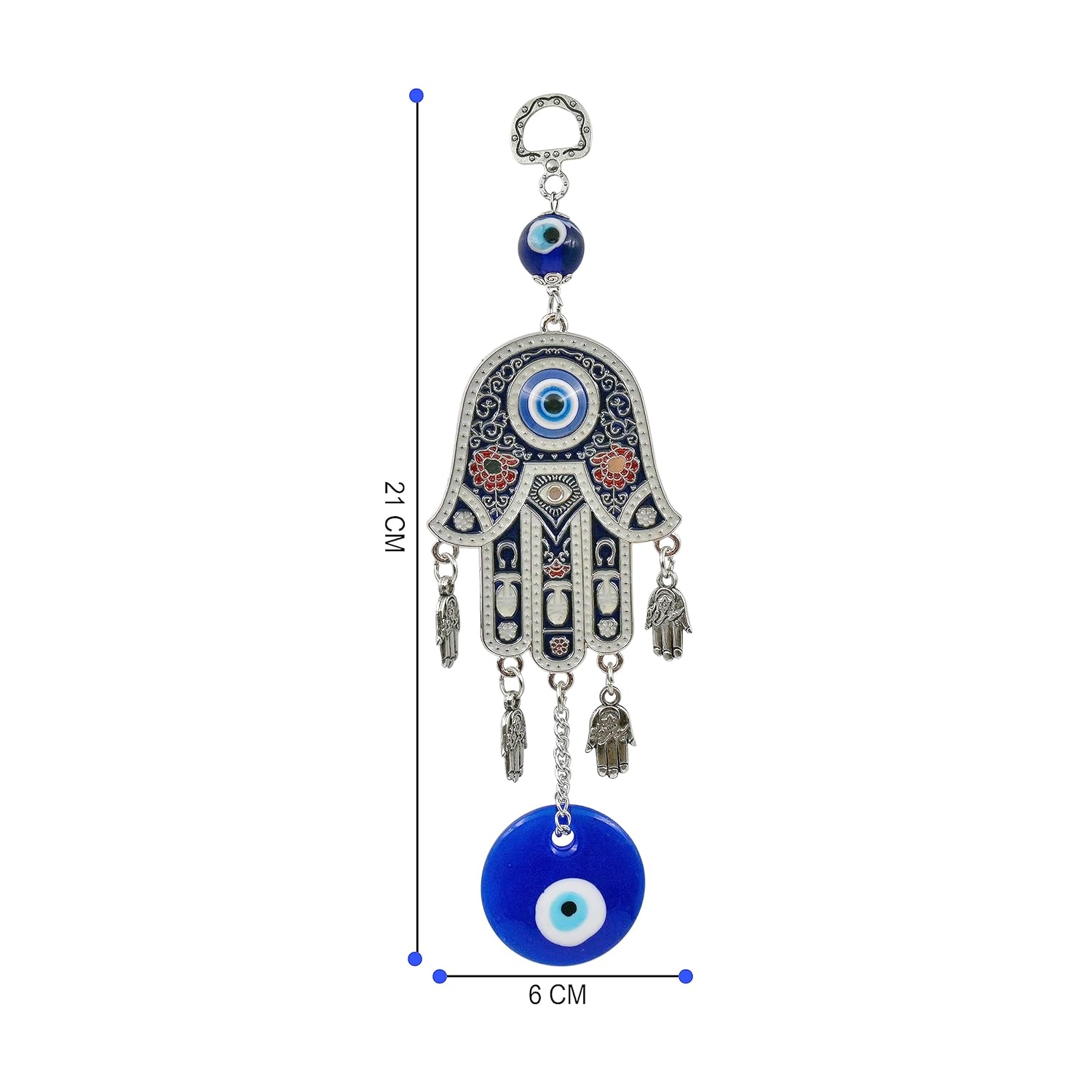 LINENSUTRA® Metal Hamsa Hand with Turkish Glass Evil Eye Hanging for Home, Office Wall Door Decor, Protection from Negative Energy and Good Luck Charm Gift for Prosperity Blue, Hamsa Hand - Image 3
