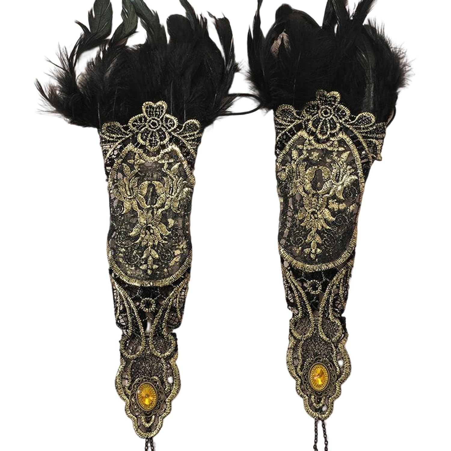 CLUB BOLLYWOOD®Women's Black Lace Gloves with for Party Costume|Clothing Shoes & Accessories | Gloves & Mittens| Pair of Gothic Lace up Lace Cuffs Bracelets for women girls - Image 2