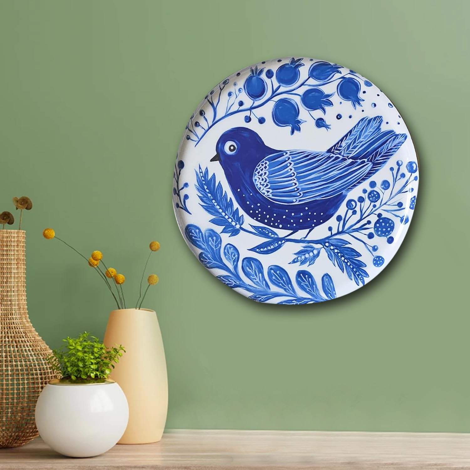 Devansh Pastel Pichwai Blue Bird Harmony Wall Plate (10 Inch) Finish Frame for Home Decoration, Living Room - Wall Art for Gift, Aesthetic Room Decor Items | Wall Hanging (Blue) - Image 4