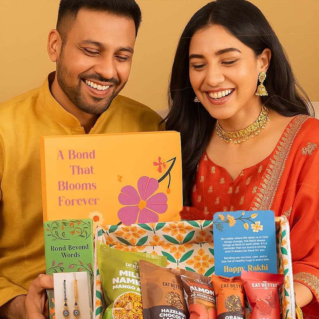 14- Item Jute Tray Rakhi Gift for Bhaiya Bhabhi – Sustainable Gift Hamper with Evil-Eye Rakhi & Bracelet – Dry-Fruit Chocolate Laddoos, Chocolate Coated Nuts, Scented Candles & Planner & more - Image 4