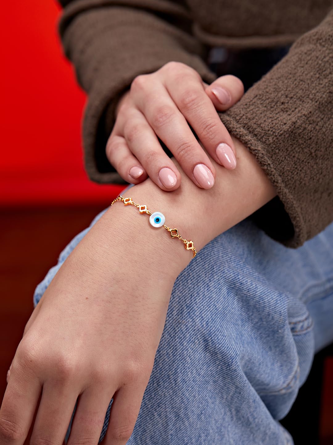 MINUTIAE Round Evil Eye Nazariya Plated Link Bracelet For Womens and Girls - Image 3