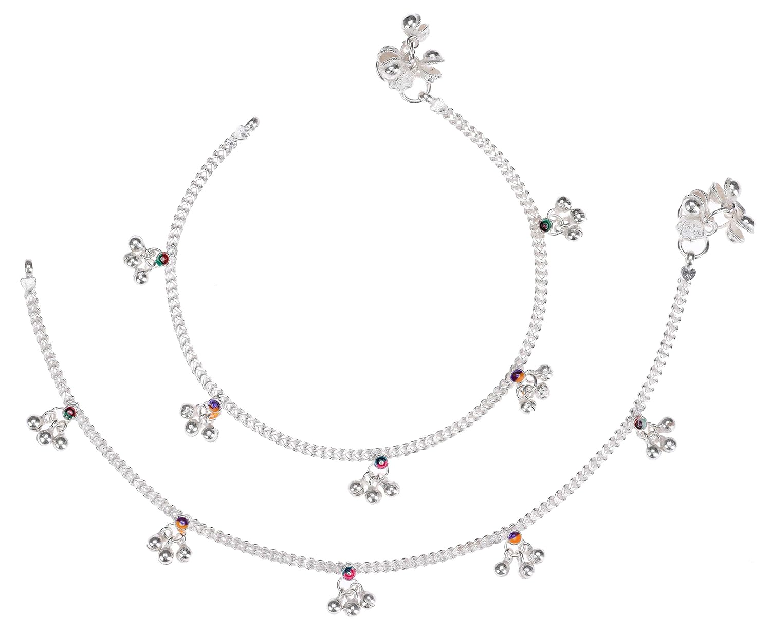 AanyaCentric Indian Traditional White Metal Anklets Payal Pair for Women Girls Fancy Collection with Silver Plating Attached Ghungroo Fashion Designer Barefoot Foot Jewellery - Image 2