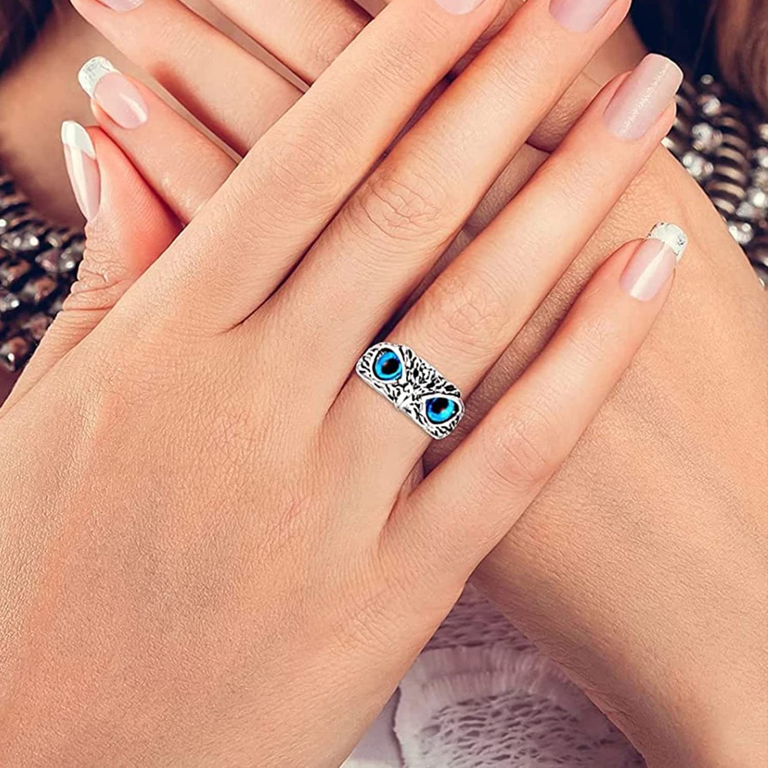 SONI DESIGNS Owl Eye Ring for Men Women girls boys boyfriend Adjustable Evil Eye Owl Ring Owl Ring Open Animal Rings Statement Finger Ring - Image 3
